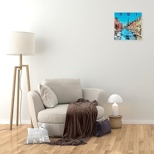Miniatura 4 de Reloj de pared cuadrado Islas Murano, puente a través del canal del agua, laguna veneciana, Italia, silencioso, sin tictac, 12 pulgadas, funciona