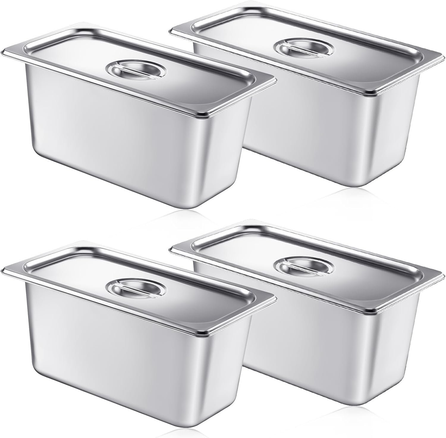 Mifoci 4 Pack Stainless Steam Hotel Pan with Lid, 1/3 Size x 6 Inch Deep Table Steam Pan Restaurant Supplies Reusable Anti Rust Catering Storage for Home, Party, Restaurant, Hotel, Buffet