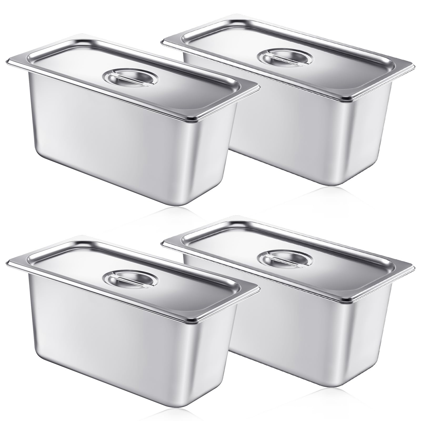 Mifoci 4 Pack Stainless 1/3 Size x 6 Inch Deep Steam Table Pans with Lids