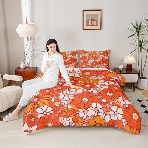 Miniatura 2 de Erosebridal Colorido edredón de plumas con estampado de flores, juego de ropa de cama con diseño floral retro hippie para mujeres y niñas, juego de