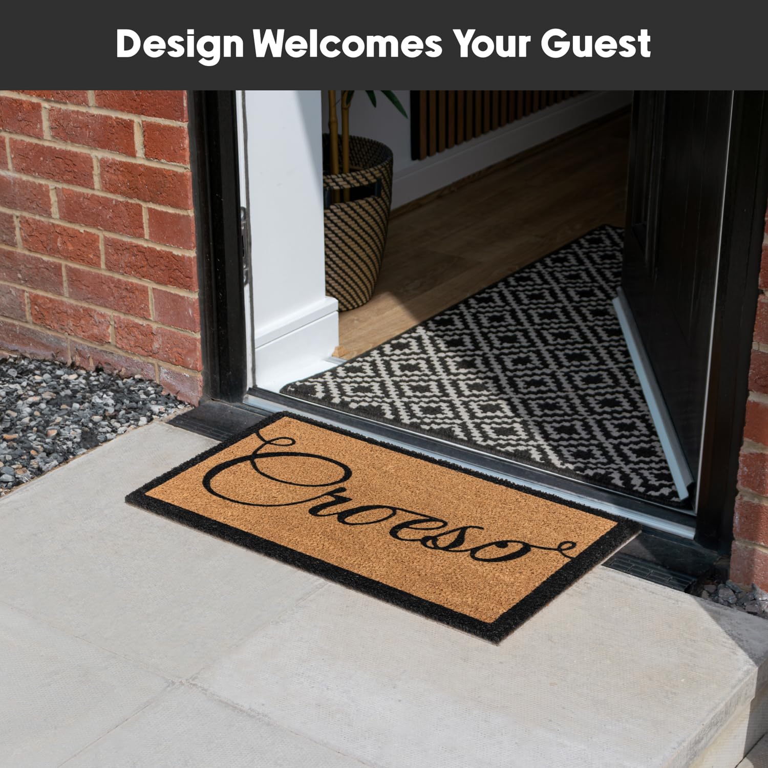 JVL Eco-Friendly Latex Backed Coir Entrance Doormat, 40x60cm - Croeso, Croeso Border, 40 x 60 cm (Rectangular) - Image 2