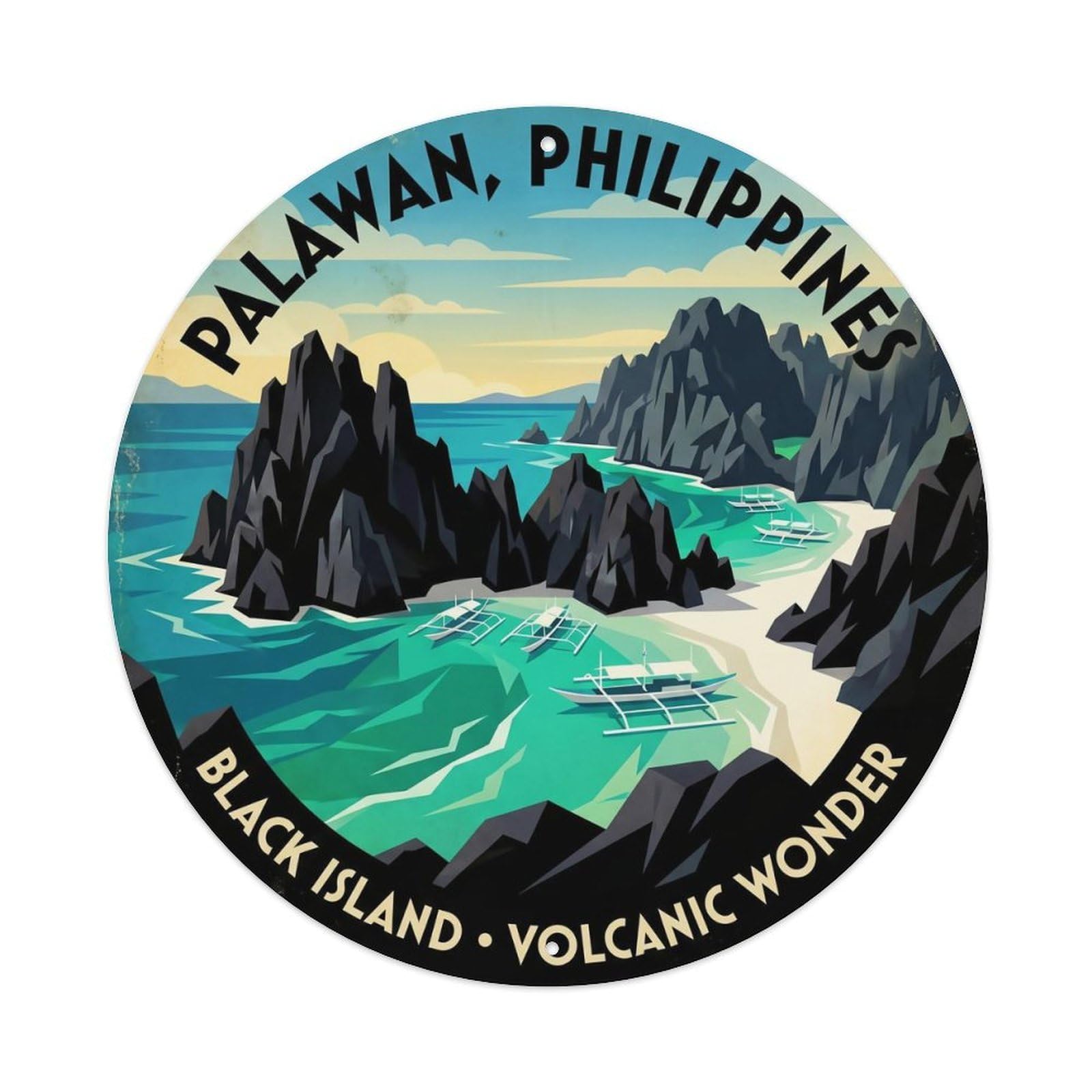 Odgynaw 8X8inch(20X20cm) Palawan Black Island Beach Destination Tropical Shore Metal Tin Sign