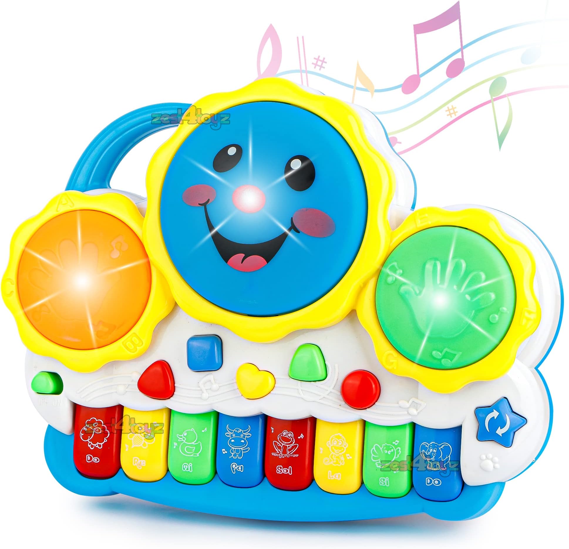 zest 4 toyz Toys Drum Keyboard Musical Piano with Flashing Lights Animal Sounds and Songs Battery Operated Toys for Kids (Multi Color) Pack of 1