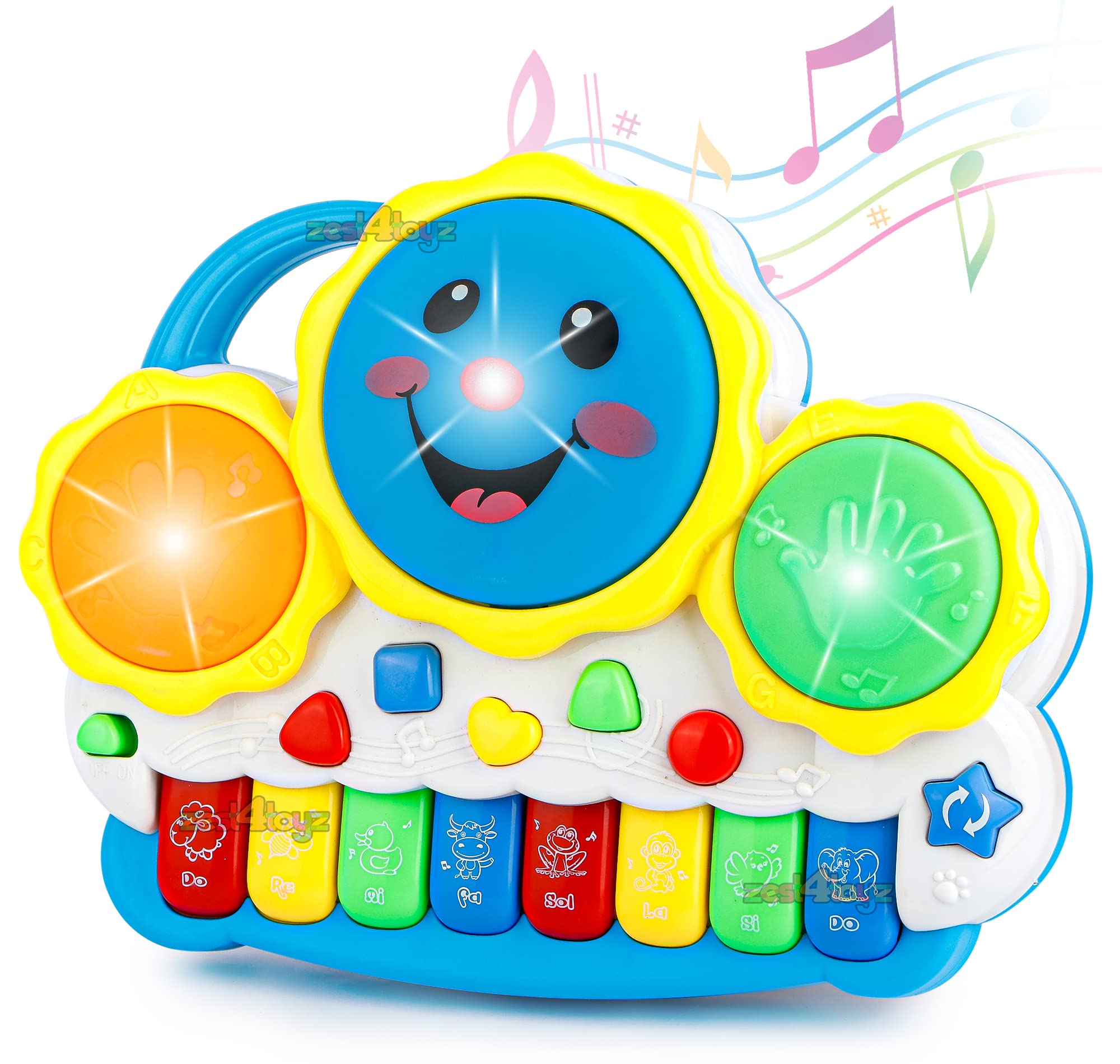 Toys Drum Keyboard Musical Piano with Flashing Lights Animal Sounds and Songs Battery Operated Toys for Kids (Multi Color) Pack of 1