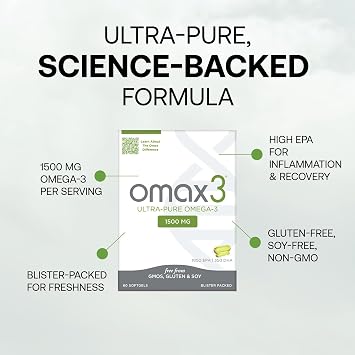 Omax3 Ultra - Pure Omega 3 Fish Oil Pills 1500 MG EPA DHA - Omega3 Fatty Acid Supplements Muscle & Joint- Gluten Free, Wild Caught, Non GMO, 30-Day Supply Blister Packed (1 Box)