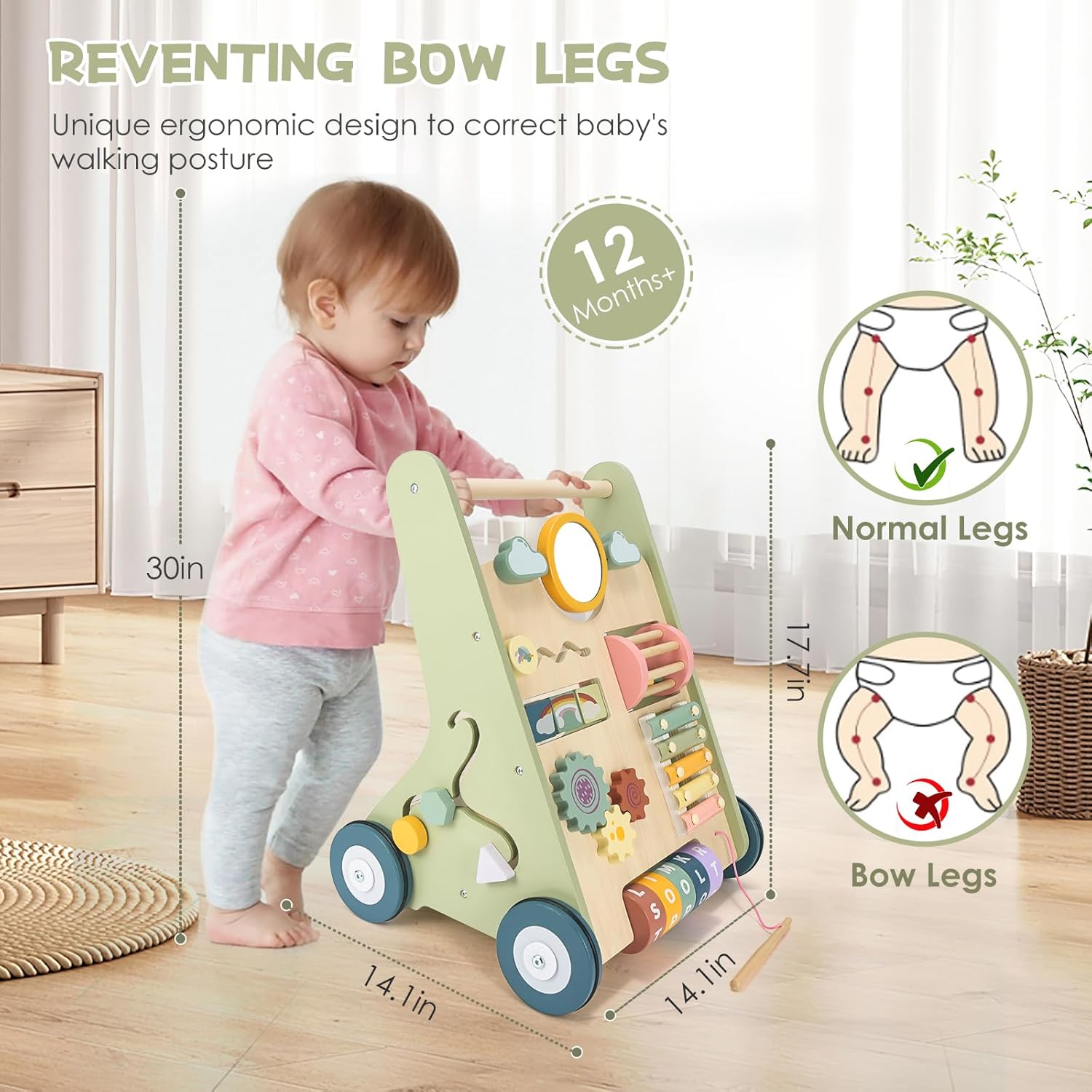 Baby Push Walker, Wooden Baby Walker with Wheels, Montessori Push Walker for Babies 10-12 Months, Adjustable Speed Push Walking Toys for Boys&Girls 1 Year Old, Christmas Birthday Gifts for Toddler - Image 6