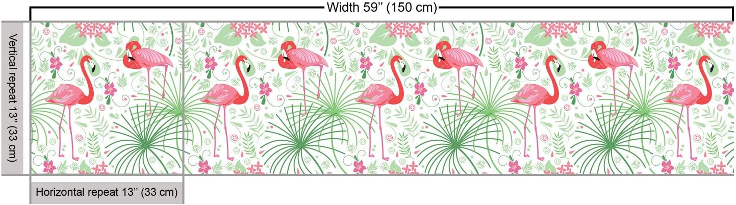 Lunarable Nautical Fabric by The Yard, Floral Pattern Flamingo Botany Greenery Floral Romantic Feminine Design Art, Decorative Fabric for Upholstery and Home Accents, 2 Yards, Ivory Green