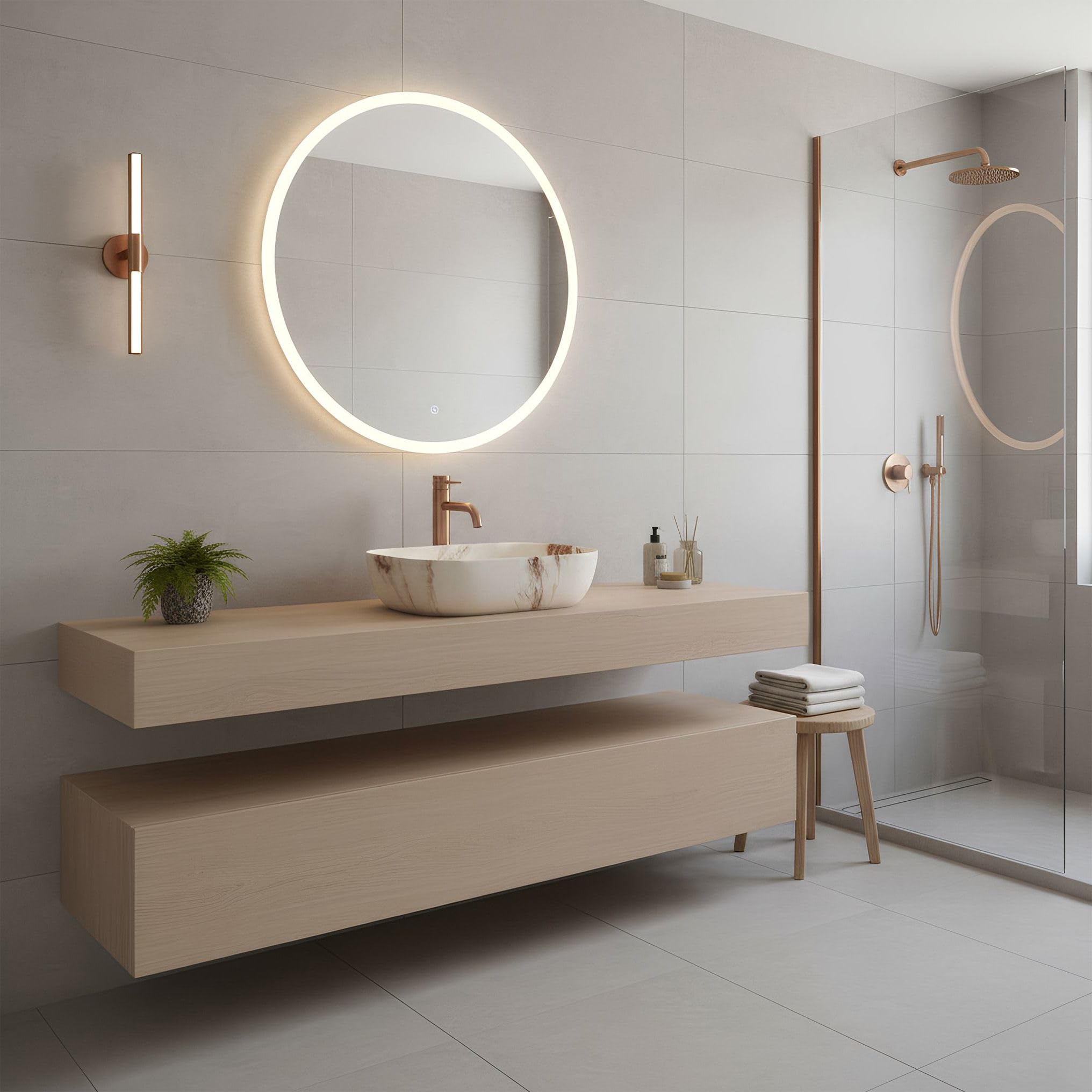Lavabo Sobre Encimera Rea Belinda Marrone Matt Beige 46,5X33X13,5Cm