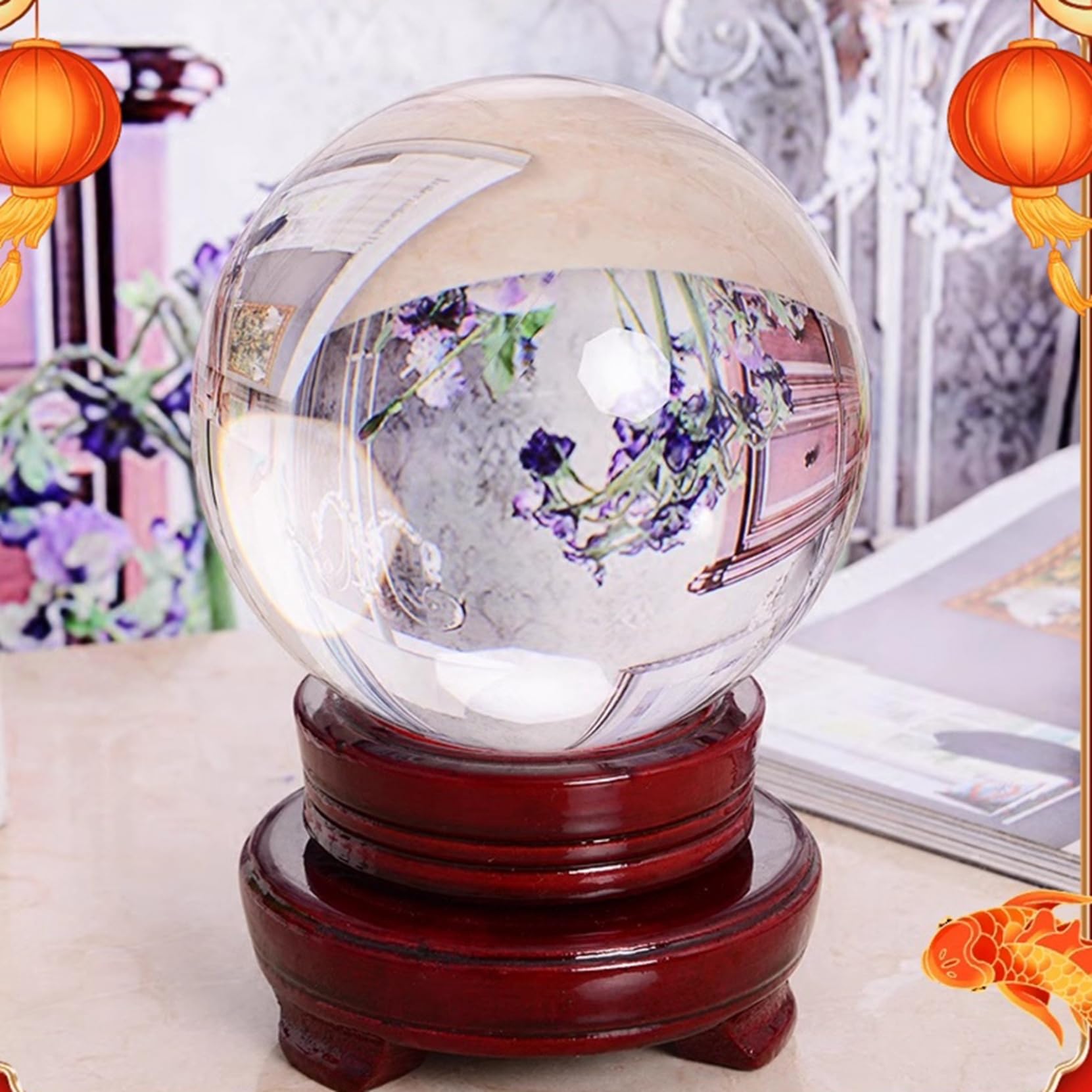 Amazon.co.jp: クリスタルボール 40mm-200mm 無色透明 木製台座付き  