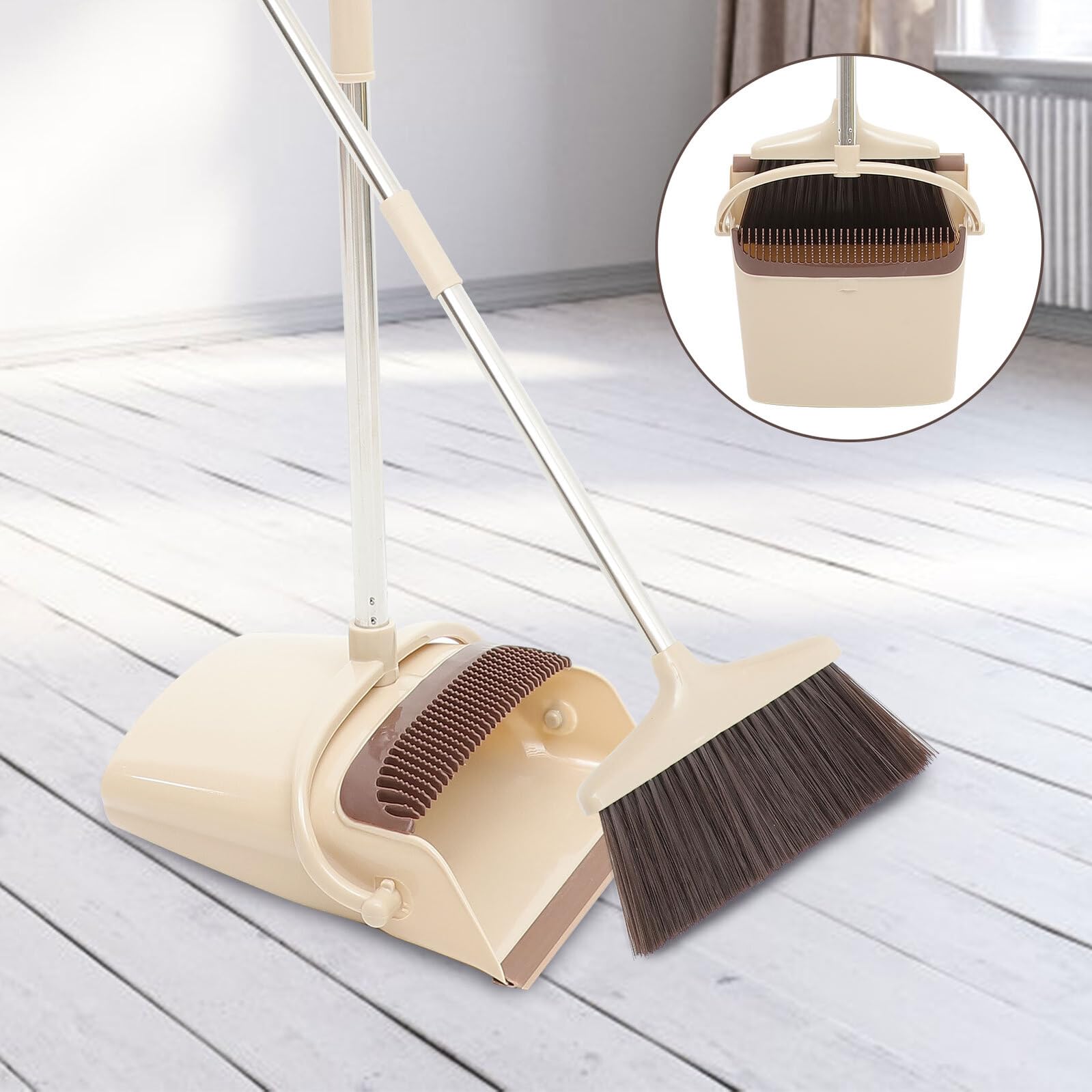 Ipetboom Juego de Escoba y Recogedor Recogedor de Basura Mango Largo, Acero Inoxidable y Plástico para Limpiar Suelos en Casa