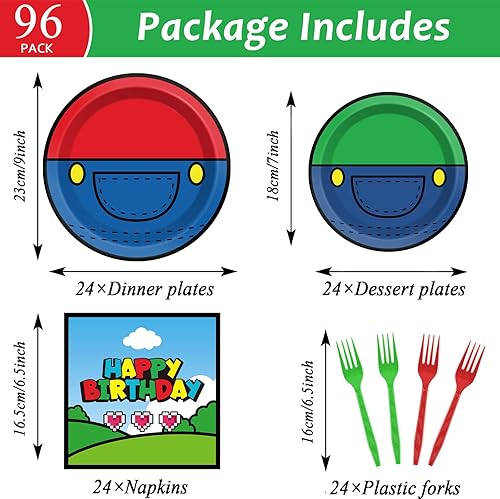 Miniatura 2 de Juego de 96 piezas de suministros de fiesta de Super Brother Platos Super Brother Super Videojuegos, mesa y servilletas, tenedores, decoraciones de