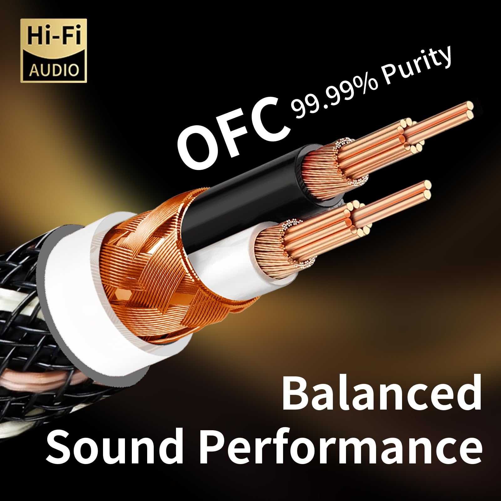 Audiophile - Cavo audio HiFi 2RCA maschio a RCA maschio, 4N OFC Core, connettori placcati oro 24K, con treccia in nylon, coassiale; compatibile con amplificatori, lettori CD, giradischi, DAC e
