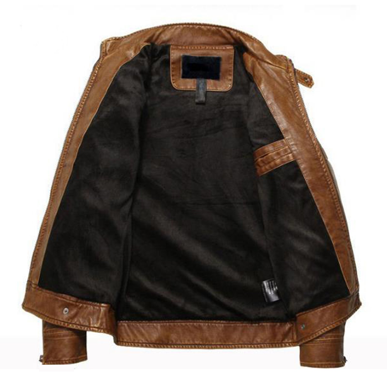 Herren Lederjacke Retro Biker Kunstleder Jacke Freizeitjacke Übergangsjacke mit Stehkragen
