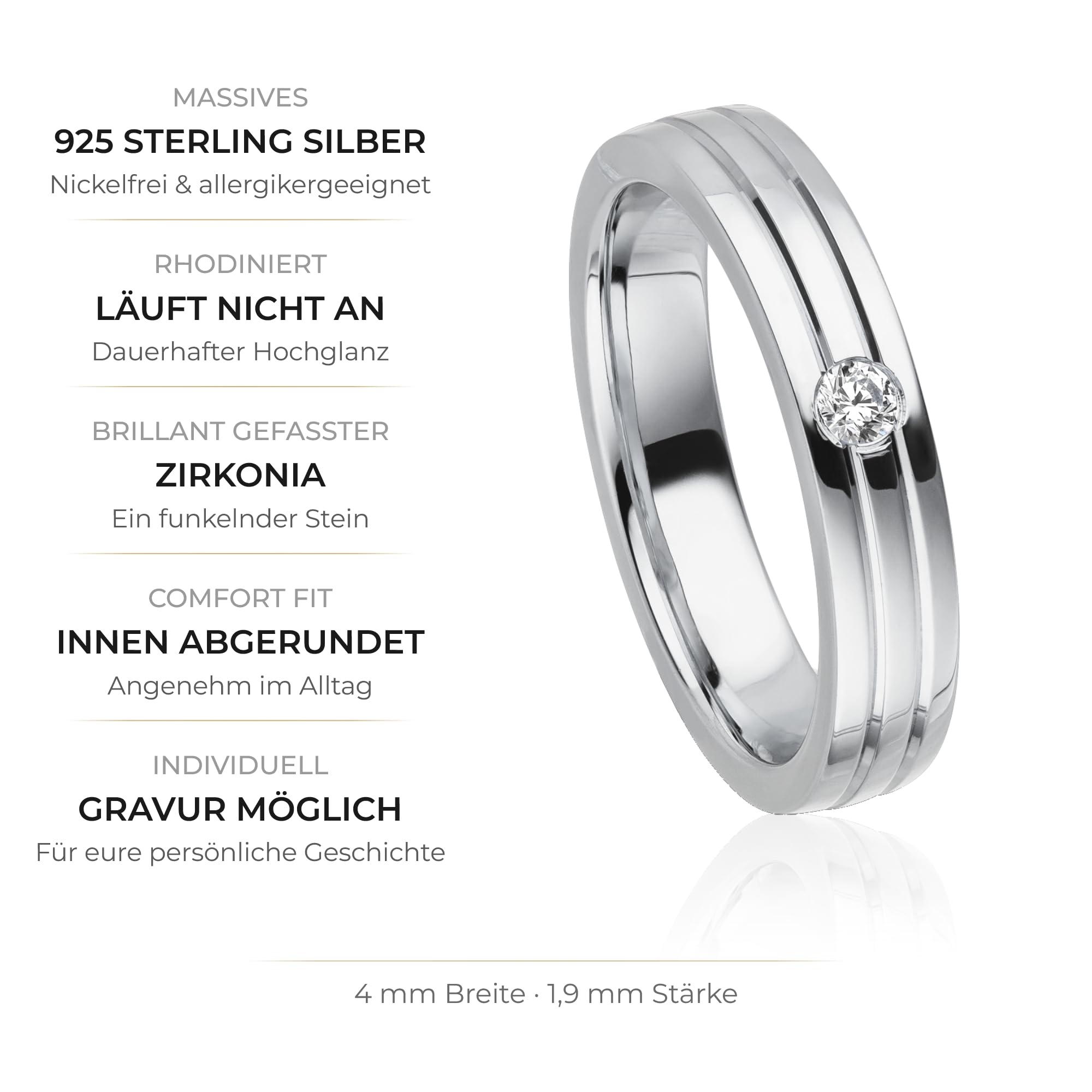 Kolibri Rings Damenring Zirkonia Stein Sterling Silber 925 Ring Ehering Verlobungsring Partnerring Freundschaftsring - Inkl. Gravur und Etui
