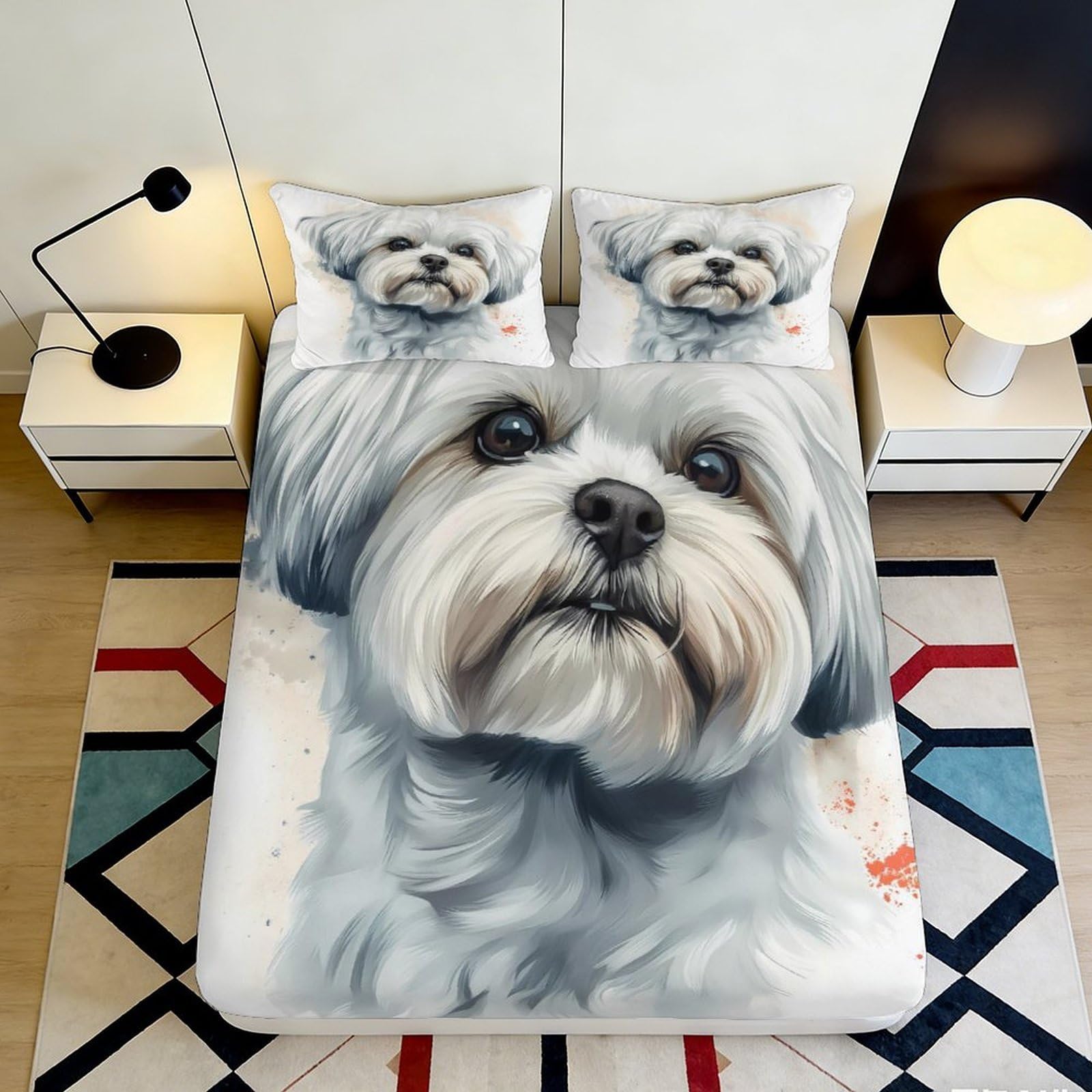 3D Printed Shih Tzu Dog Pattern Fitted Sheet Microfiber Soft Bed Cover for Bedroom Guest Room Mattress Protection 90x200x25cm