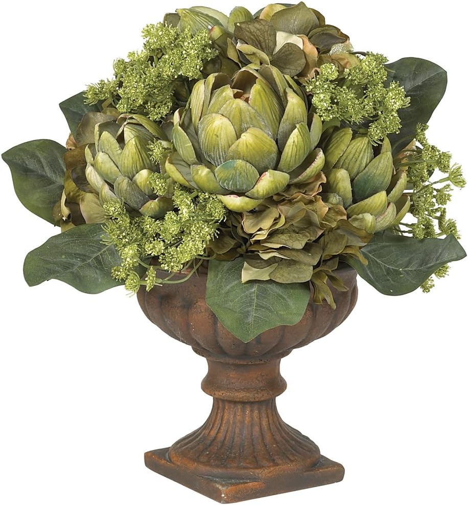 Nearly Natural 4635 Artichoke Centerpiece Silk Flower Arrangement, Green,10.25x15.5x10
