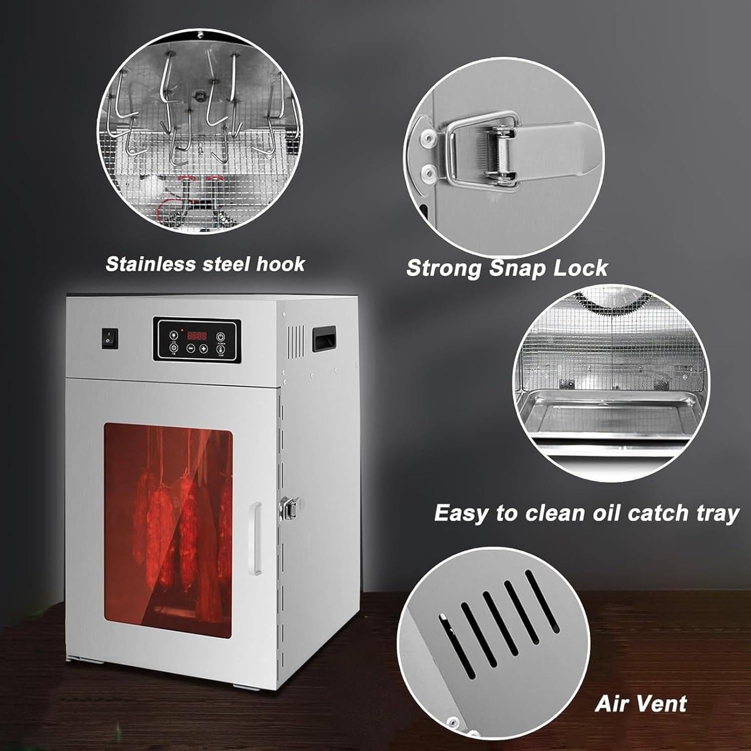 Essiccatore per alimenti per carne secca, essiccatore per alimenti in scatola di biltong in acciaio inossidabile, essiccatore per alimenti, con controllo della temperatura di 30-90°C,15KG/time