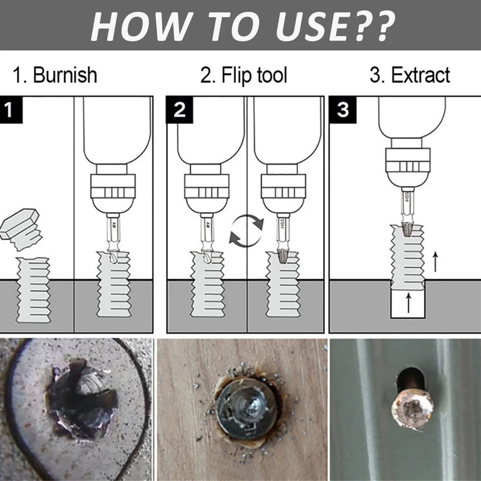Kit de 10 Piezas de Extractor de Tornillos de aleación de Acero, Juego de Tornillos dañados, Brocas de Metal fáciles de extraer, Pernos Rotos, espárragos de múltiples estrías