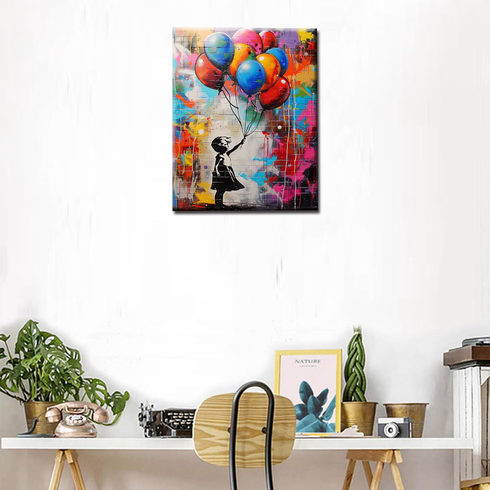 Tableau Toile Banksy - Fille Au Ballon - Déco Street Art Pour Salon Ou Chambre