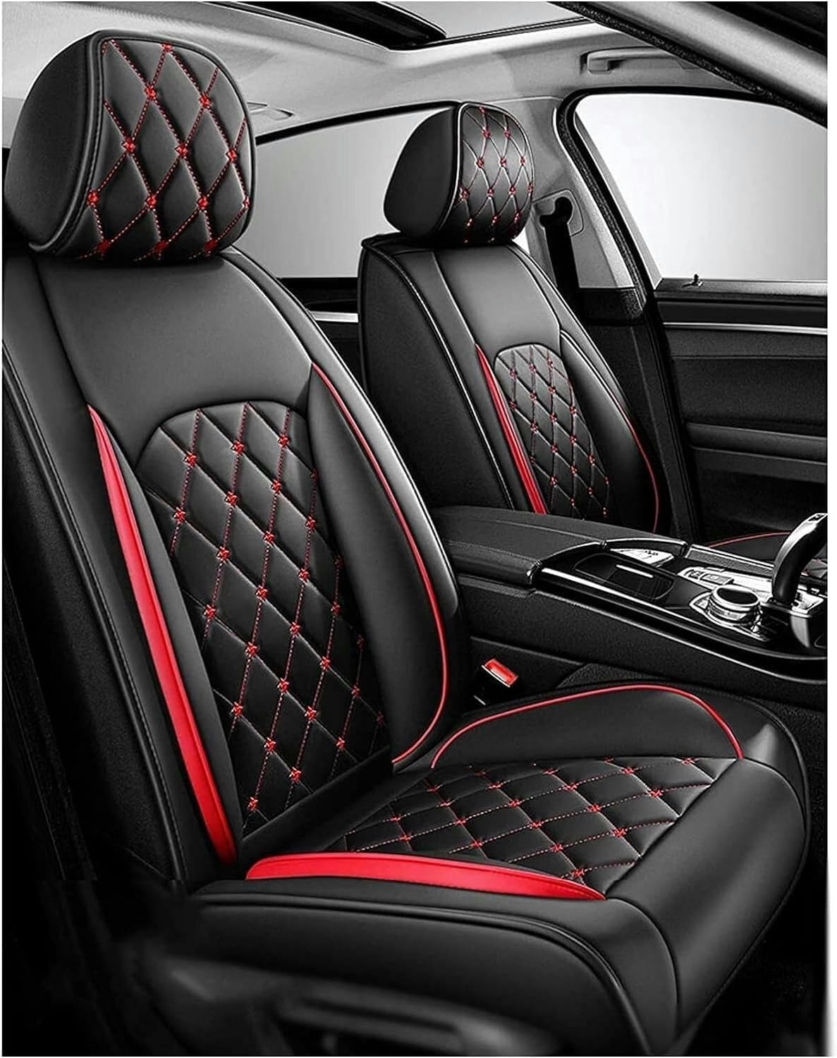 RUTECKCar Seat Covers Accessories Suitable for Subaru Levogue Vivio Vivio Targa Top Vivio Bistro Waterproof Leather, 5 Seater Car Seat Cover, Black Red