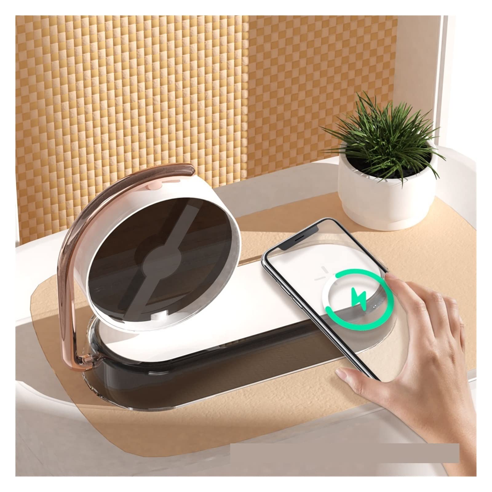 Ventilatore con ologramma 3D, Proiettore olografico 3D a occhio nudo Macchina pubblicitaria olografica Proiezione verticale Imaging Ricarica wireless for telefoni cellulari per Negozi Aziendali, Negoz