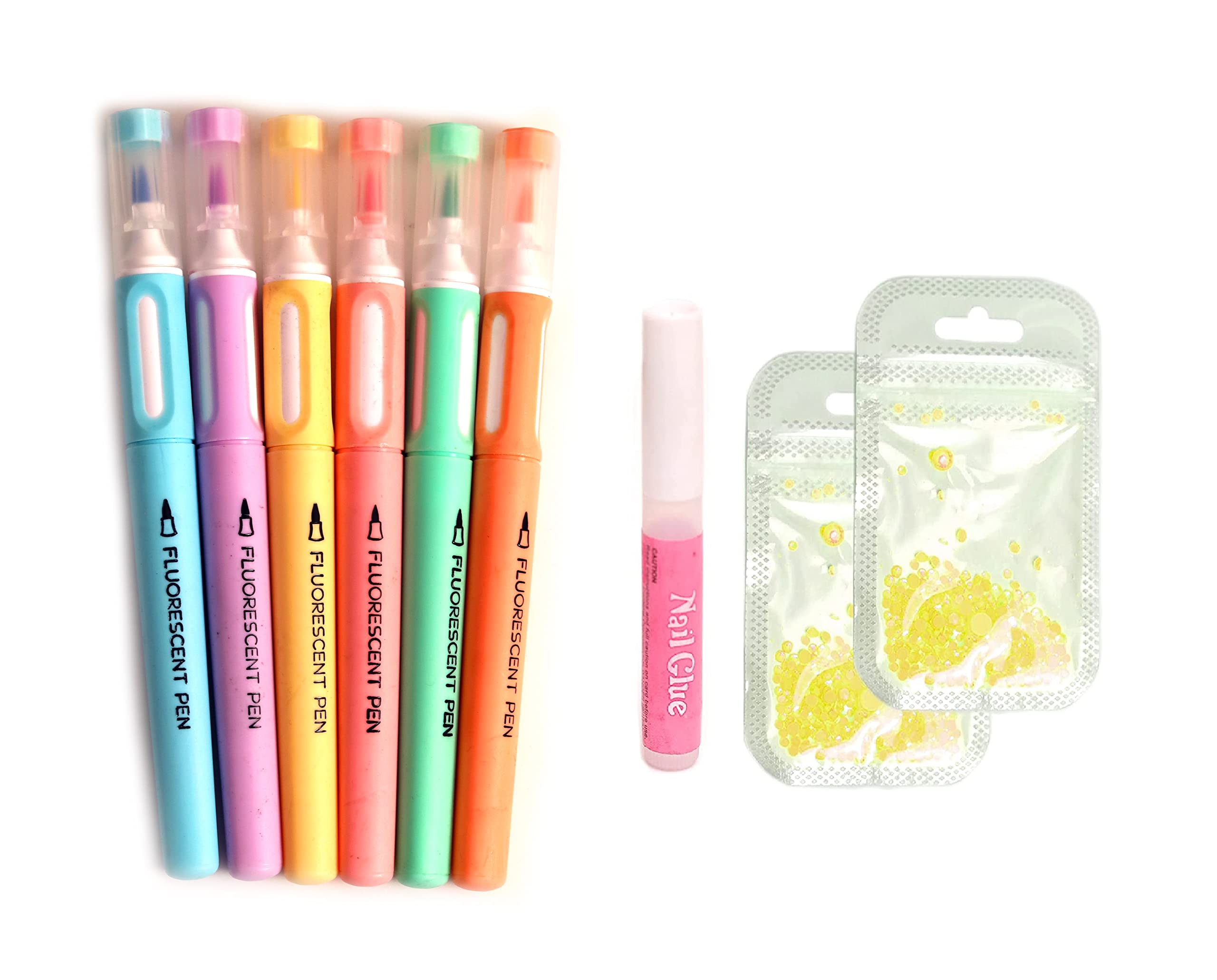 HEAVEN® Luminous Nail Rhinestones Round Flat Back Neon Rhinestones Glass Stone With Fluorescent Pen For Nail Art (Yellow)-image-9