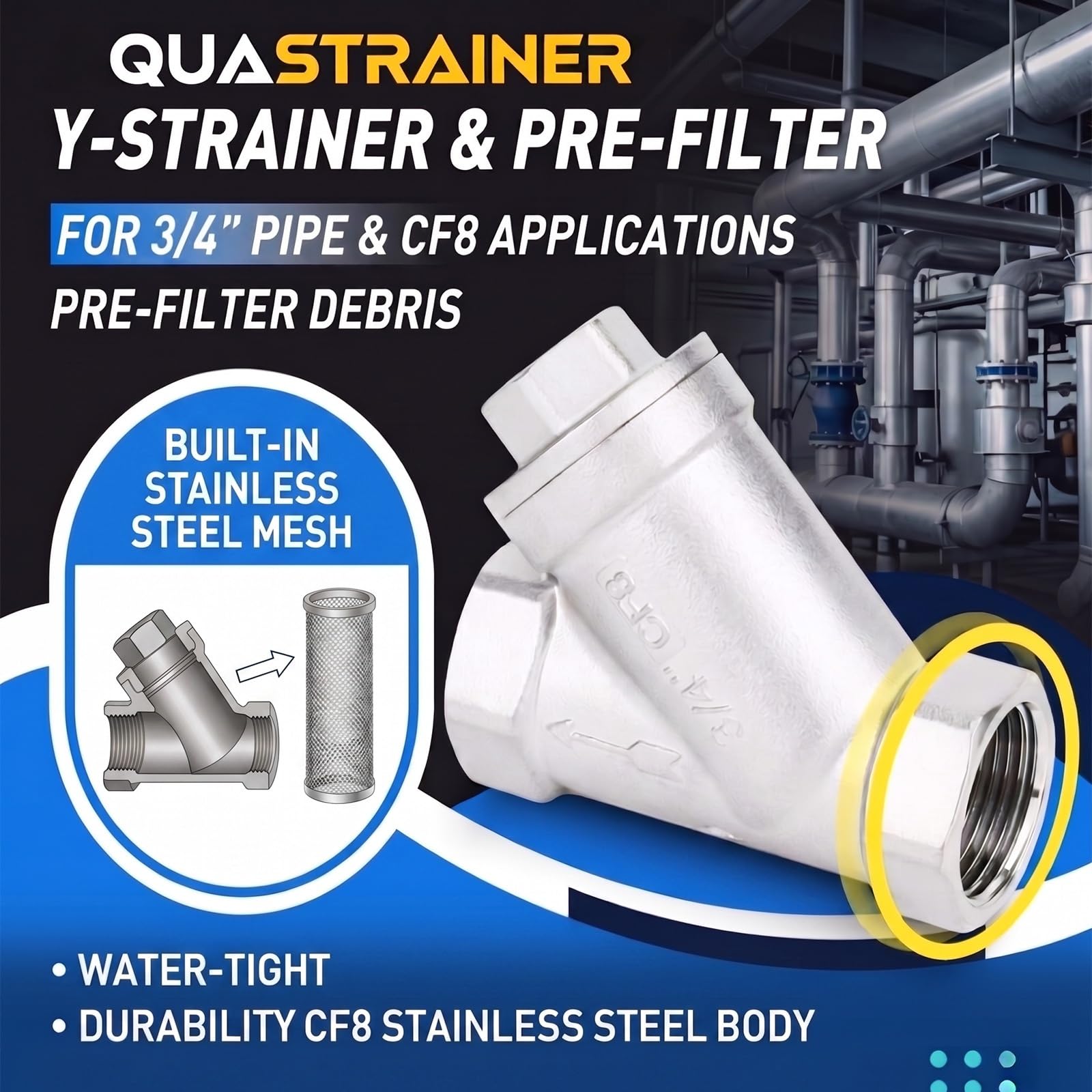 Filtro a Y in acciaio inossidabile 304, valvola filtrante for tubi filettati NPT, for impianti idraulici for pompe ad acqua for carichi pesanti, sistemi solari resistenti alle(3/8" DN10)