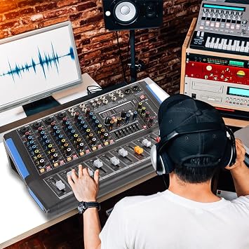 Pyle 8-Channel Console Style Audio Mixer with Bluetooth - DJ Sound Controller, 4 XLR / Combo Inputs, Sub Out, +48V Phantom, USB-A In, 16 DSP Effects, MP3 Player, 7-Band EQ - PMXU88BT