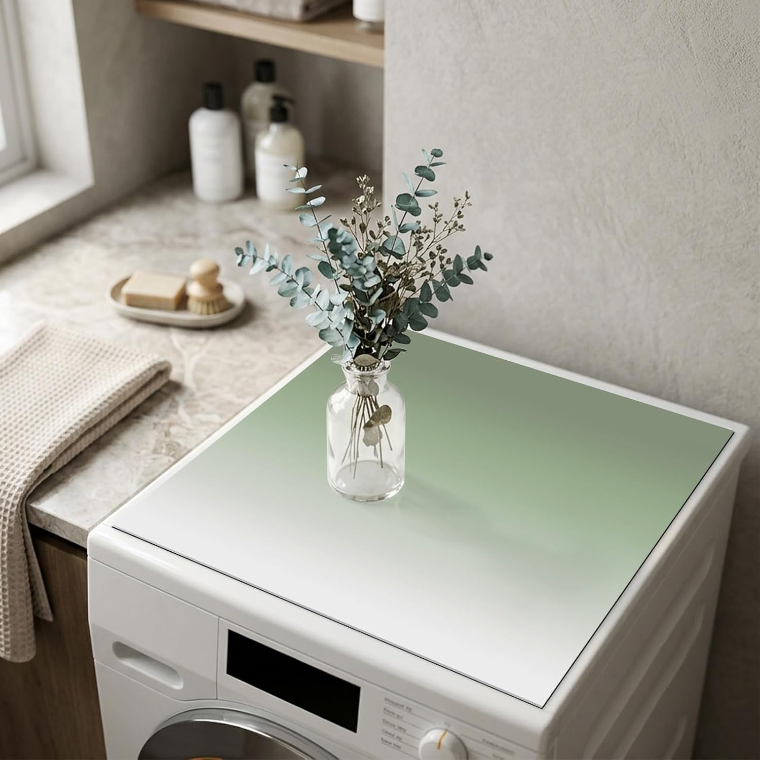 Washer and Dryer Topper Protector Mat 23.6"x19.7", Sage Green Non-Slip Washing Machine Top Cover, Diatomite Dustproof Washer Dryer Topper for Laundry Room Organization Farmhouse Sage Green Ombre image 3