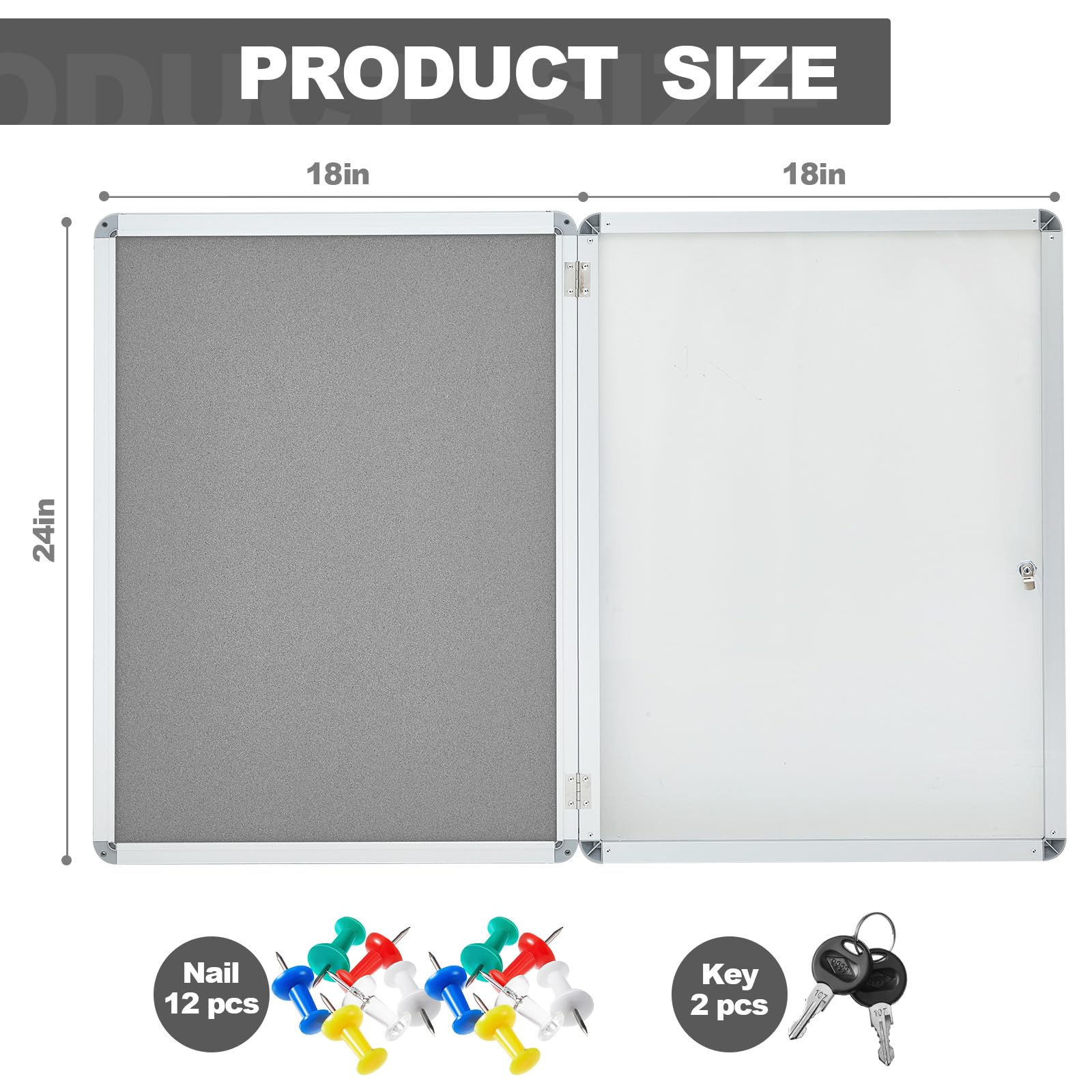 Geetery 61 x 45,7 cm geschlossene Stoff-Pinnwand, manipulationssicher, abschließbar, Pinnwand, Stoff und Aluminiumrahmen, Vitrinen, Wandmontage, für Schule, Büro, sicher, langlebig