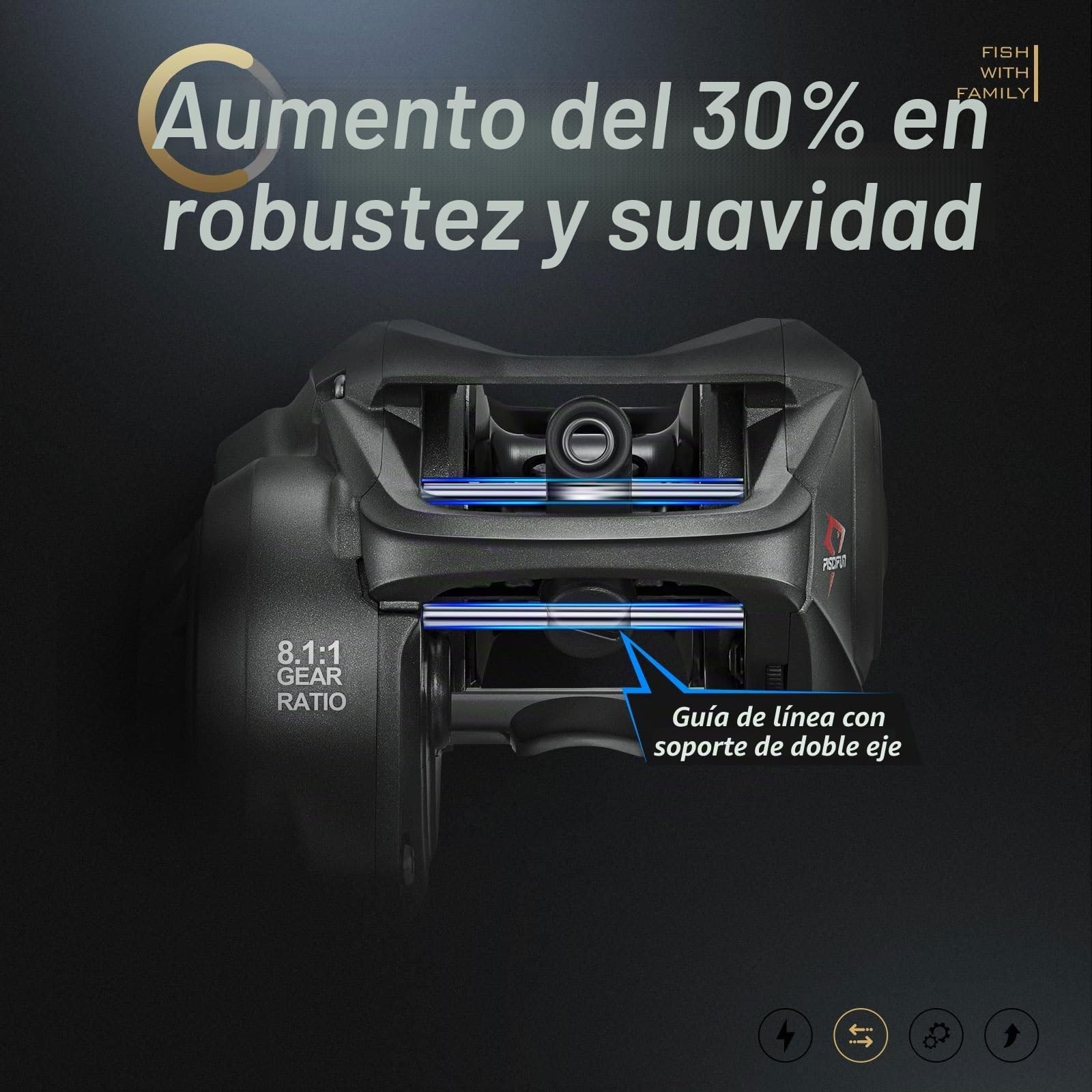 Piscifun Torrent II - Carrete de Pesca de Cebo de Fibra de Carbono de 20 Libras, relación de Engranaje 6.6:1/8.1:1 y Sistema de frenado magnético, Carrete de fundición de Perfil bajo, zurdo/Derecho