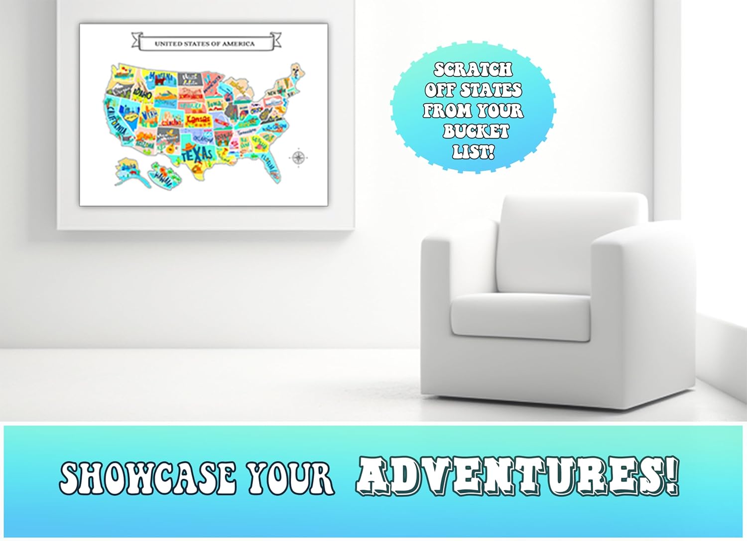 Scratch Off USA Map & 100 Destinations Poster Bundle - Illustrated Travel Tracker, Bucket List Wall Art, Gift For Travelers