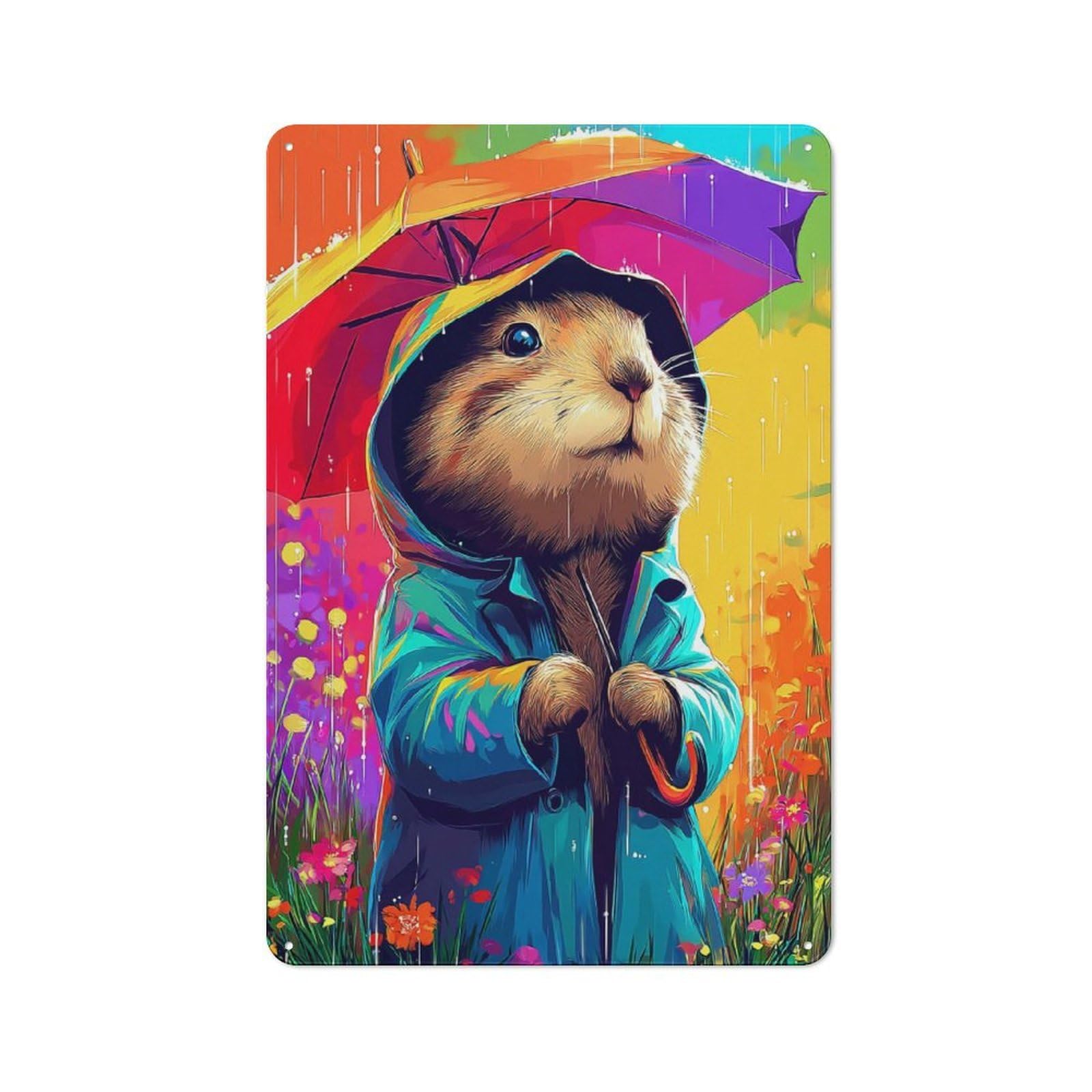Junmoney Rainbow Rabbit In Jacket Vintage Metal Sign With Design 30X20cm, Vintage Bar Wall Plaque For Cafe, Pub, Workshop Or Home Bar