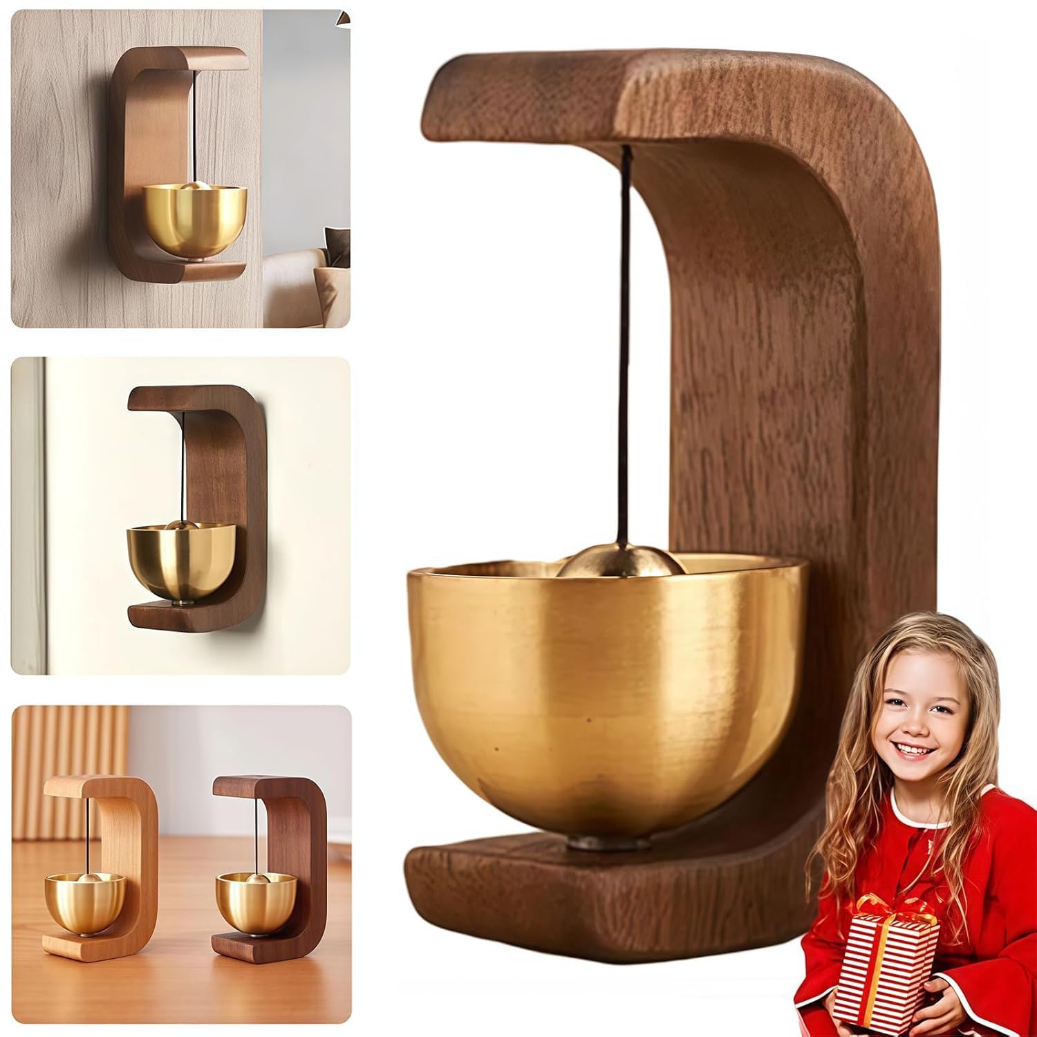 2025 New Wooden C-Shaped Wind Chime, Suction Door Type Solid Wood Wind Chime, Shopkeepers Bell for Door Opening, Magnetic Door Chime, for Restaurants Home Barn C Shape-image-34