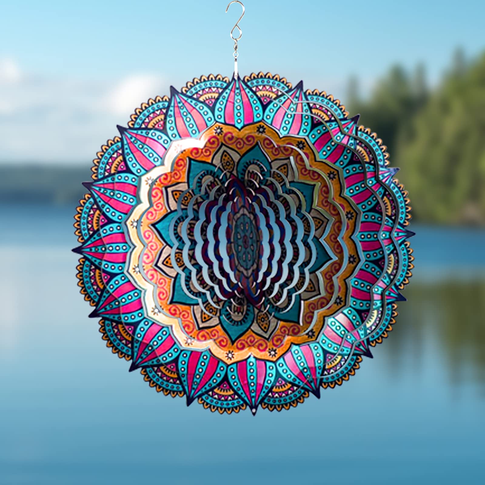 Wiatr Spinner Yard Art Garden Decor Mandala 3D metalowe rzeźby ze stali nierdzewnej kinetyczne wiszące wiry dekoracje podwórko na zewnątrz wewnątrz na zewnątrz patio ozdoby prześwit łapacz słońca wiatrak