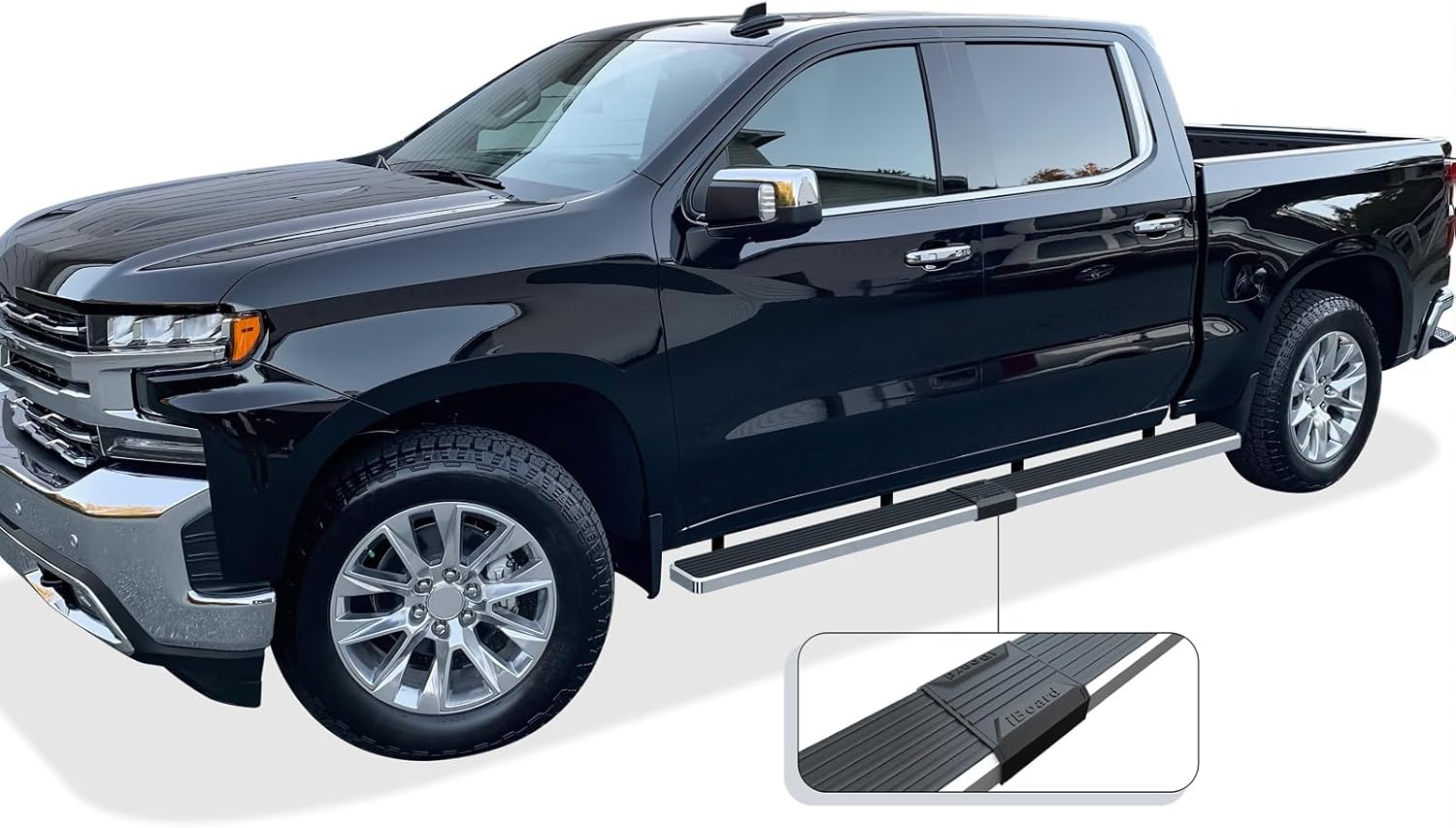 APS 6in Wheel-to-Wheel 304 Stainless Steel Nerf Bars Compatible with Silverado Sierra Crew Cab 5.5ft Bed 19-26