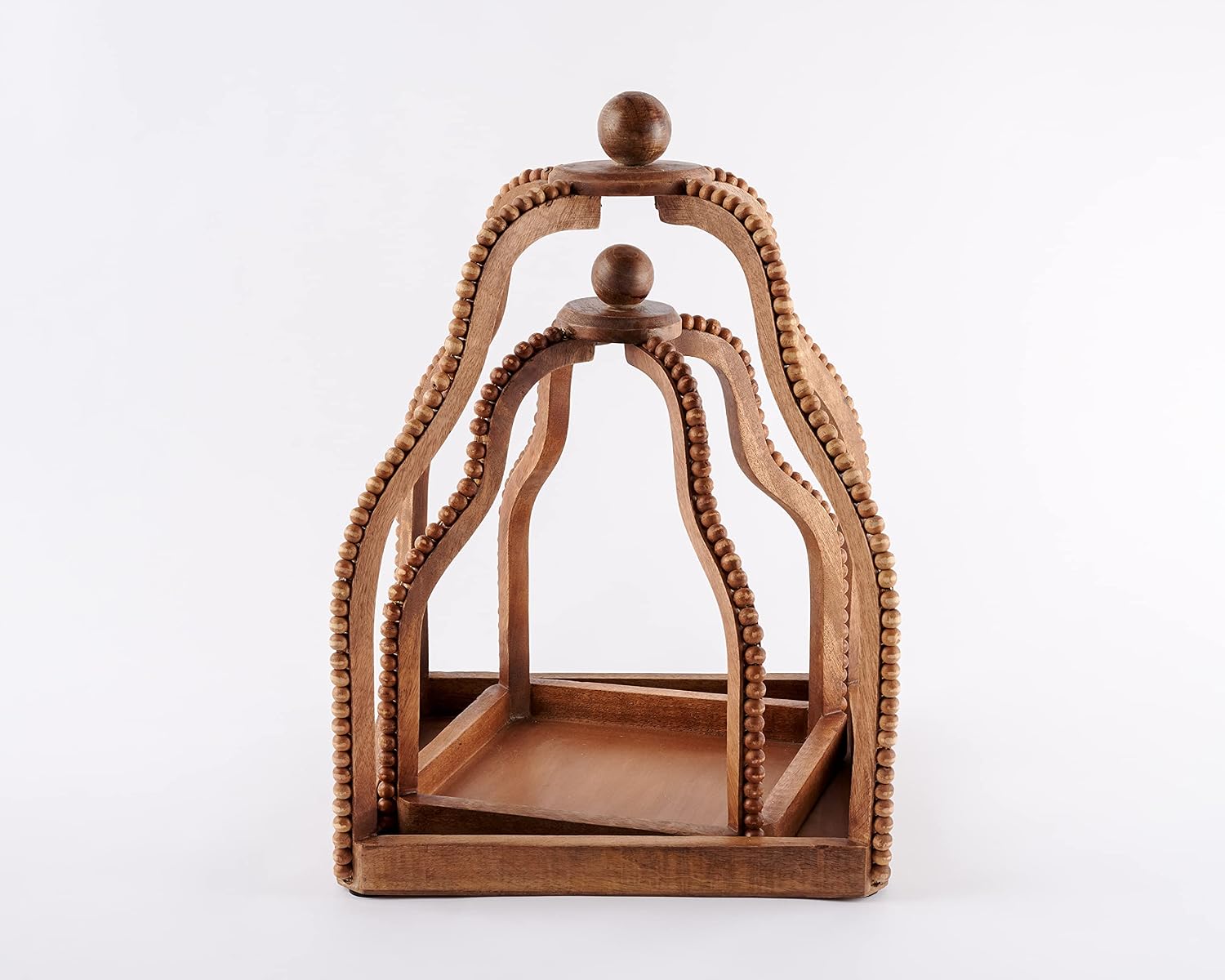 Mud Pie Natural Brown Beaded Wood Lantern Nested Set