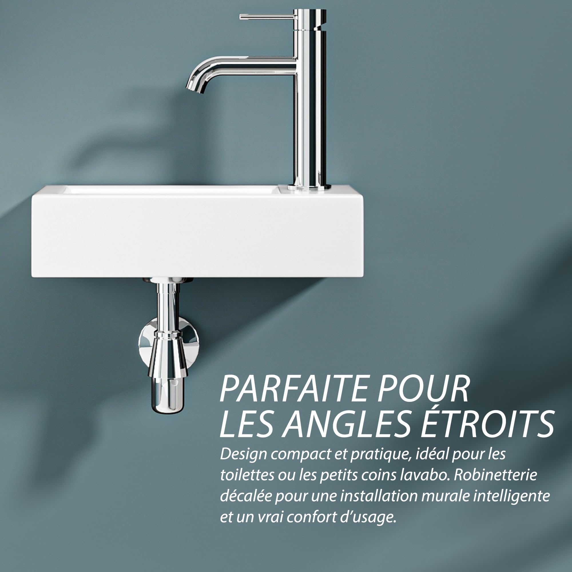 Vasque Lave-Mains Compacte Sortie Droite 36,5x18x9 cm – Lavabo Rectangulaire en Céramique Blanche – Idéal Petits Espaces, Toilettes, WC et Coins Exigus – Installation Facile