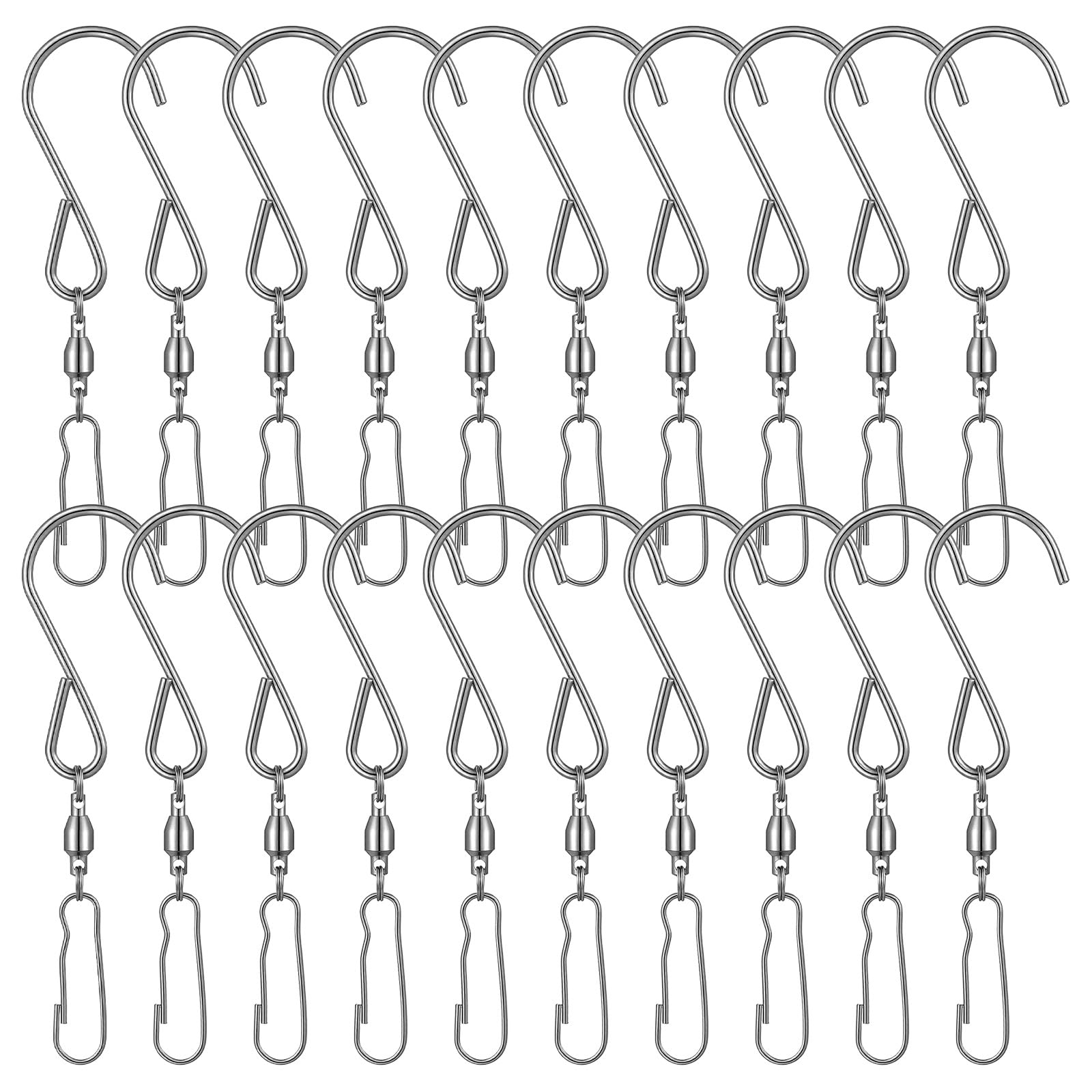 Apojgitn 20PCS Swivel Hooks for Wind Spinners, Stainless Steel 360 Degree Wind Chime Swivel Clip for Bird Feeder Hooks, Heavy Duty Ornament Spinner Plant Hanger Hook(Silver)