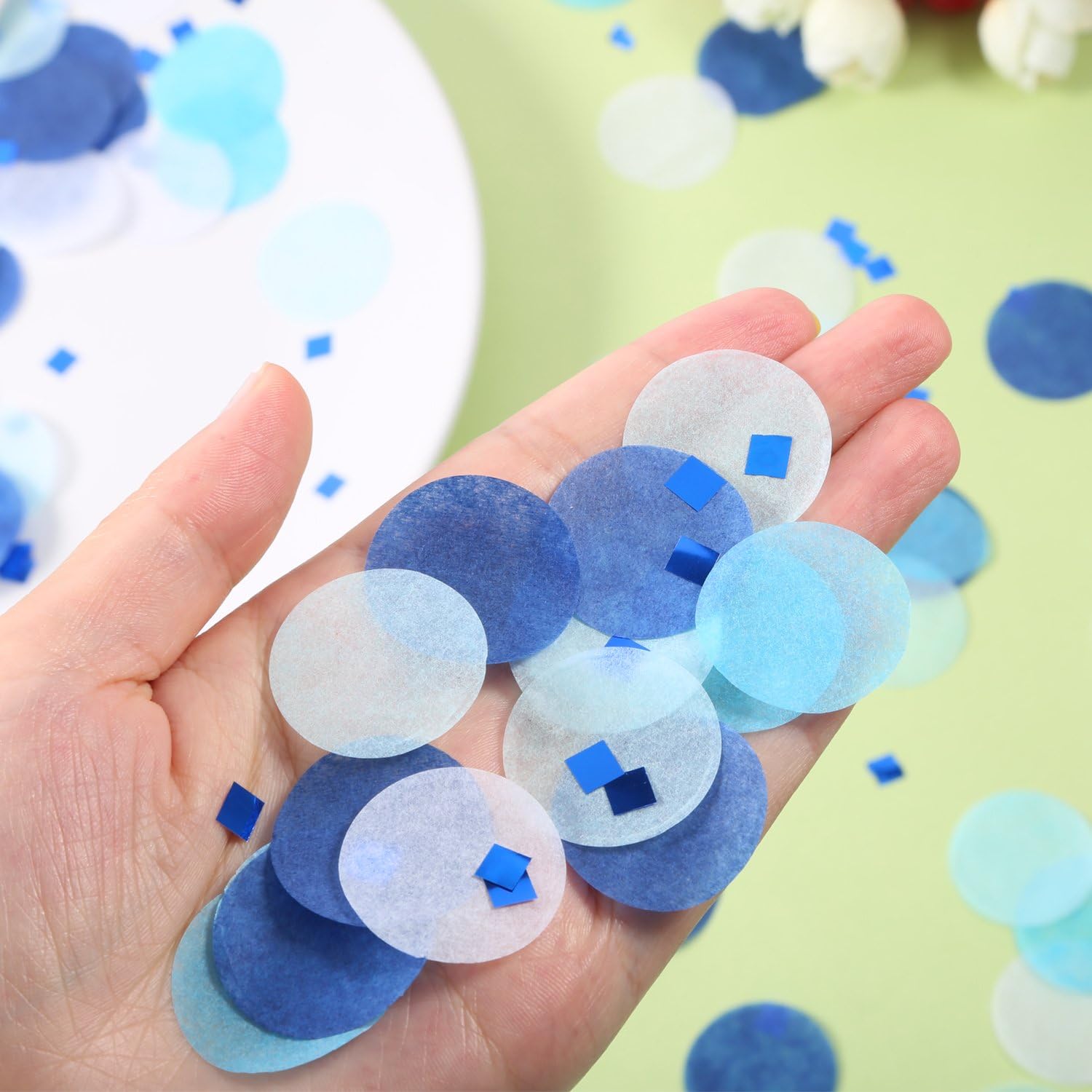 TecUnite 1 Inch White Blue Confetti Round Tissue Paper Table Confetti Dots