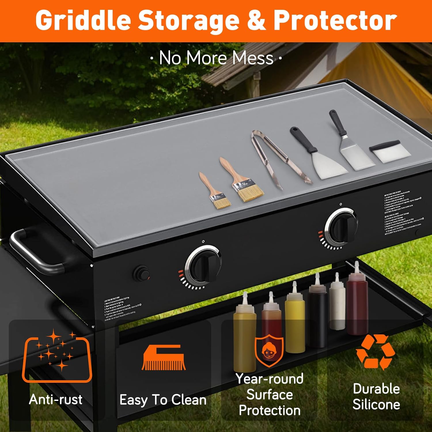 Wohbay Griddle Mat for Blackstone, 28" Food-Grade Silicone Rectangular Mat, Protects Griddle Surface, Grey