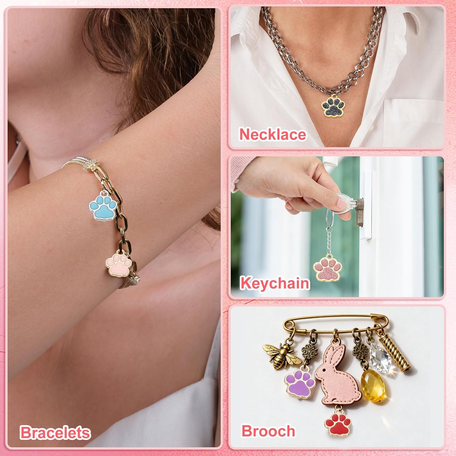 MECCANIXITY Dog Paw Print Charms, Alloy Enamel Footprint Pendants Sparkle Paw Bead Footprint Animal Charms for Necklace Bracelet - Image 5