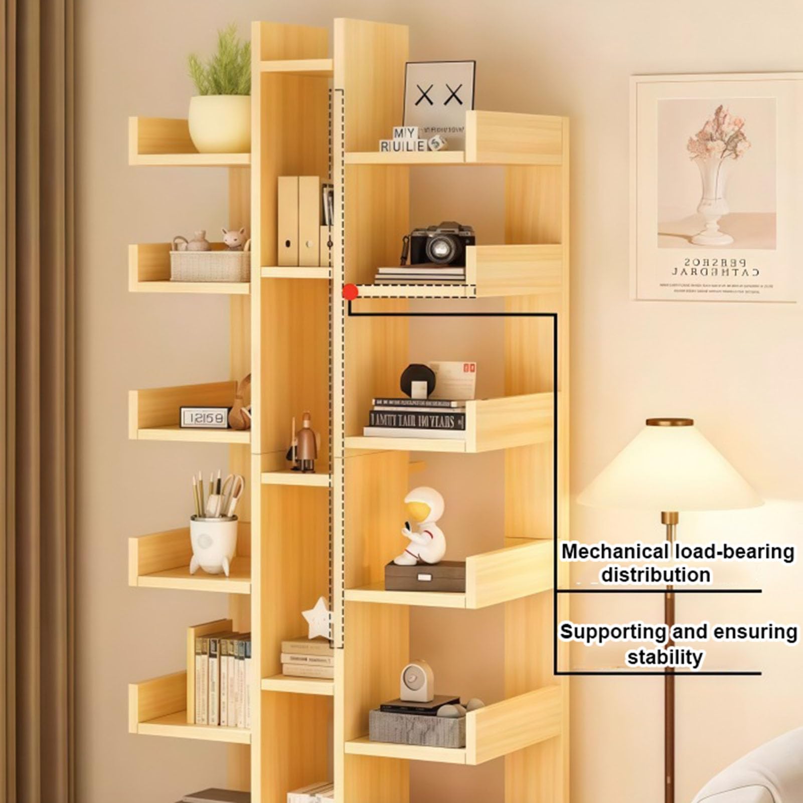 Estantería Vertical de 6 Niveles,Librería con Cajón,Estantería de Pie de Madera de Ingeniería,Gran Capacidad de Almacenamiento,51 X 18 X 172 Cm, para Salón,Dormitorio y Oficina C