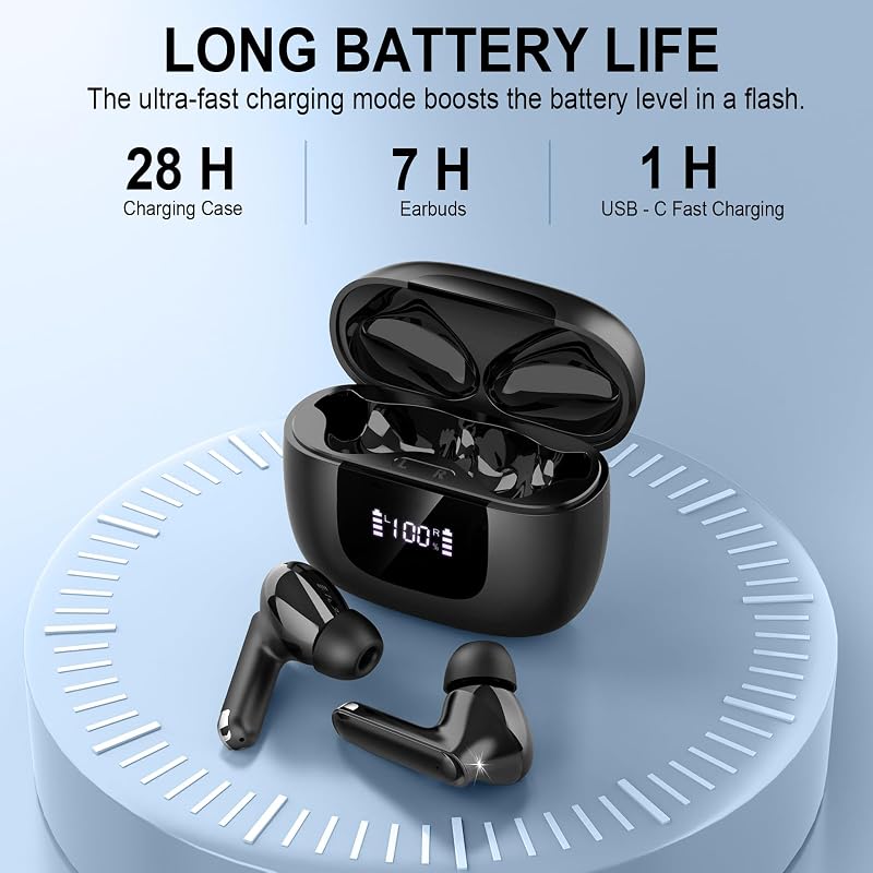 yobola Bluetooth Fülhallgató - Vezeték Nélküli Sport Füles Bluetooth 5.4, ENC Zajszűrés, 35 Órás Üzemidő, IP7 Vízálló, USB-C, Mély Basszus