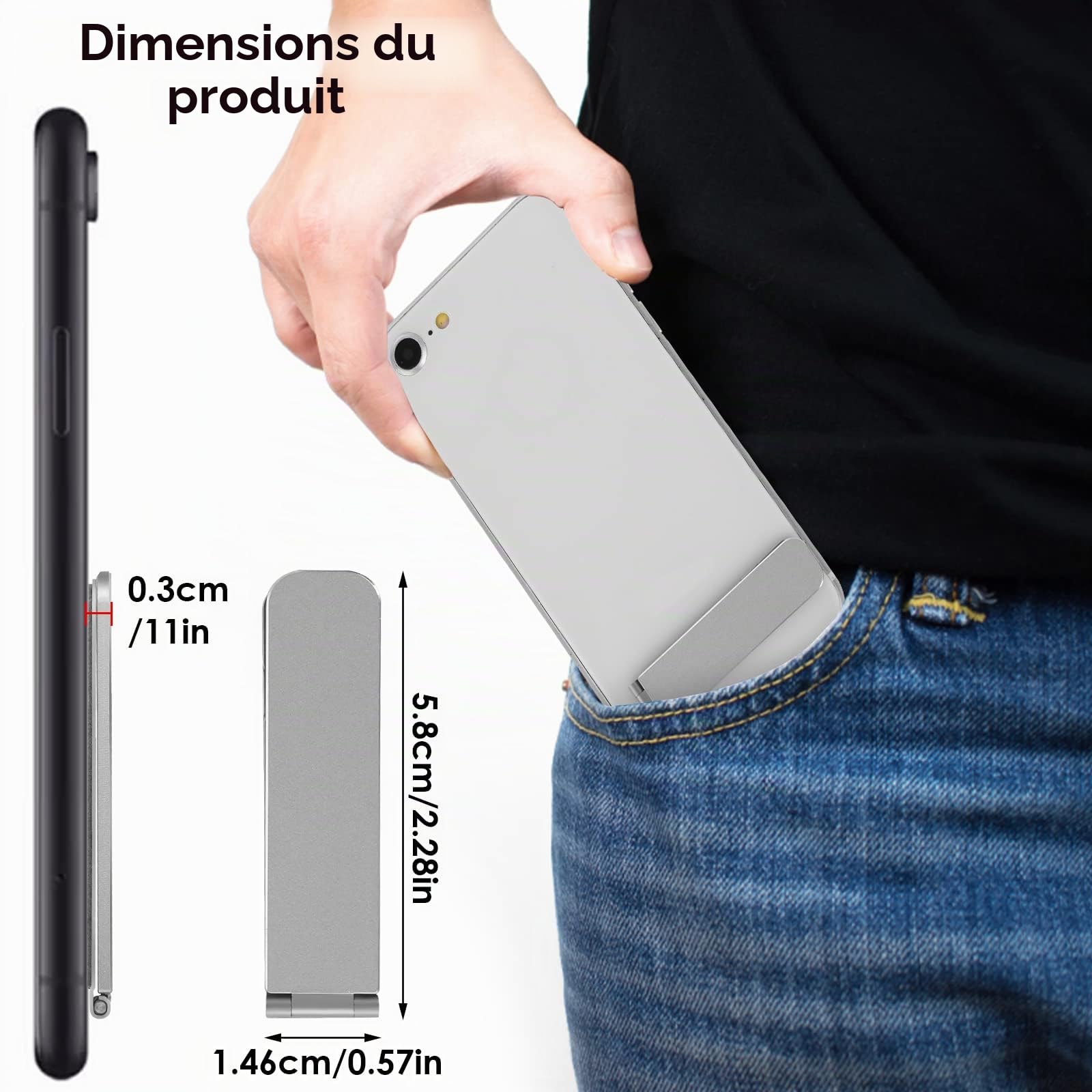 Support de téléphone pliable en aluminium réglable pour smartphones (argent)
