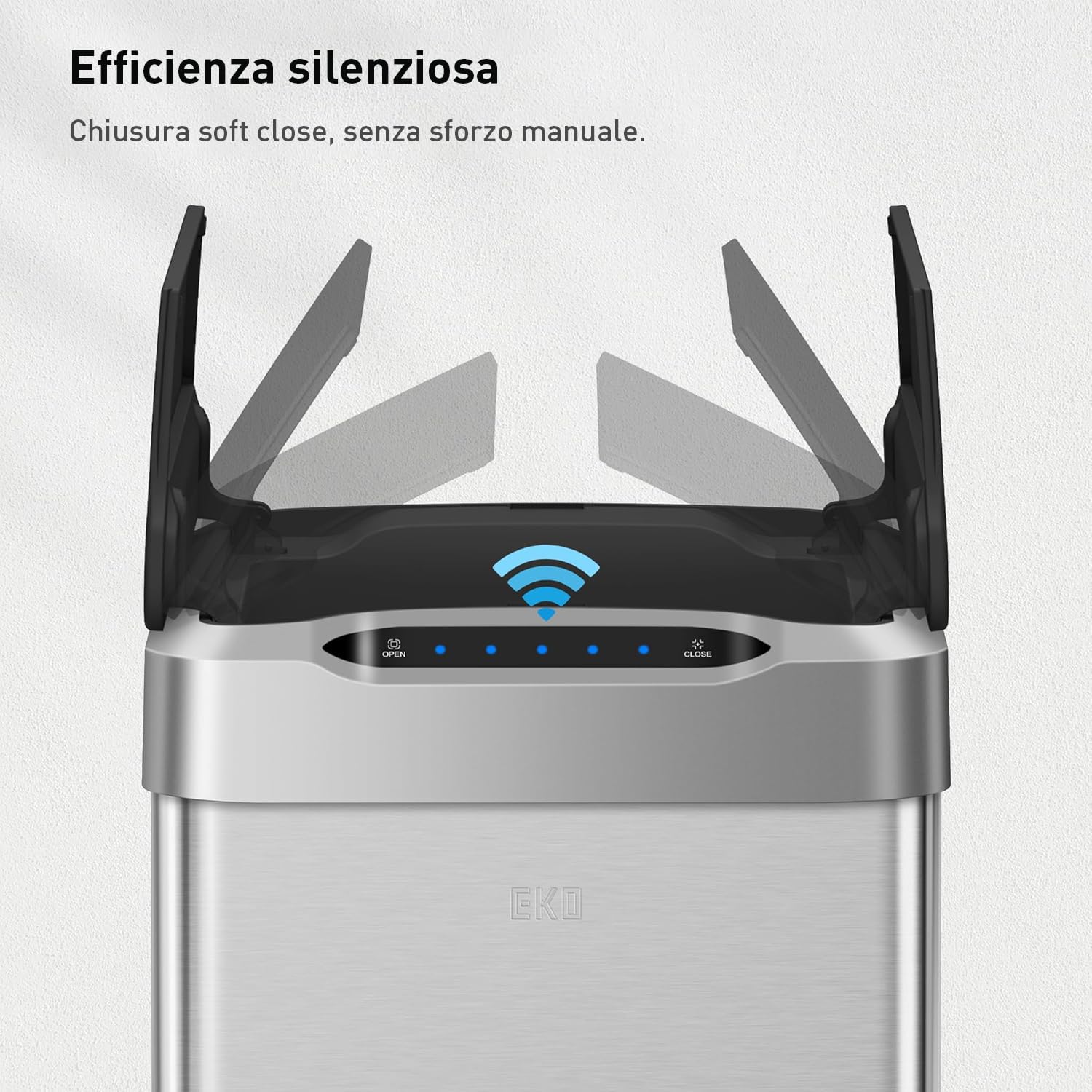 EKO Pattumiera Cucina Automatica 50L Phantom-T | Sensore Touchless Verticale | Acciaio Inox Spazzatura Antimpronta | Chiusura Silenziosa Bagno