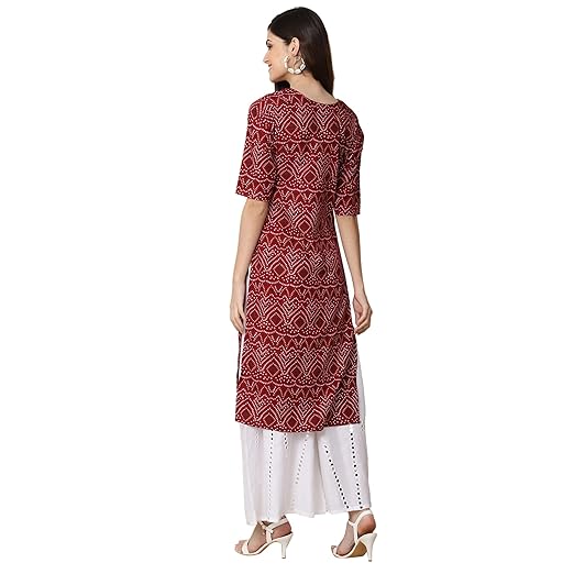 Pinkmint Women's Crepe Maroon Color Bandhani Printed Straight Kurti{MB-530374}