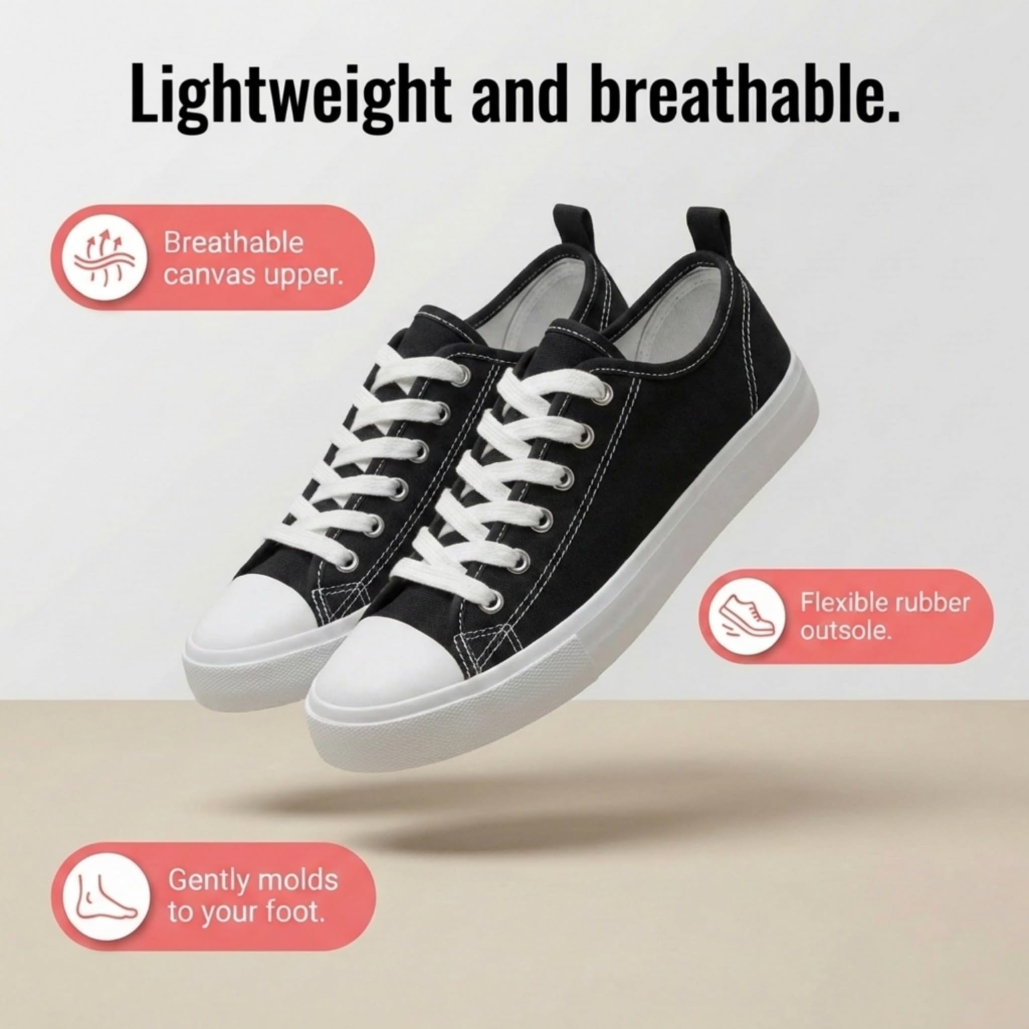 The Fashion Supply Canvas Shoes for Women, Casual Low Top Lace-Up Womens Shoes Sneakers, Extra Laces (Black White, 8)
