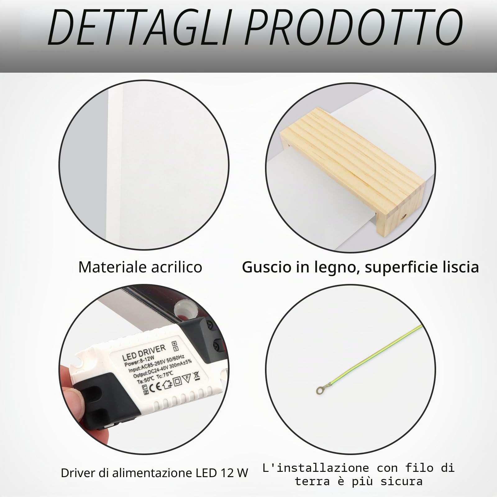2 Pezzi Applique LED da Parete Interno 12W 6500K Acrilico Scocca in Legno | JaneYi Bianco Freddo Lampada Moderna Up & Down Illuminazione da Parete per Corridoio Scala Soggiorno Camera da Letto