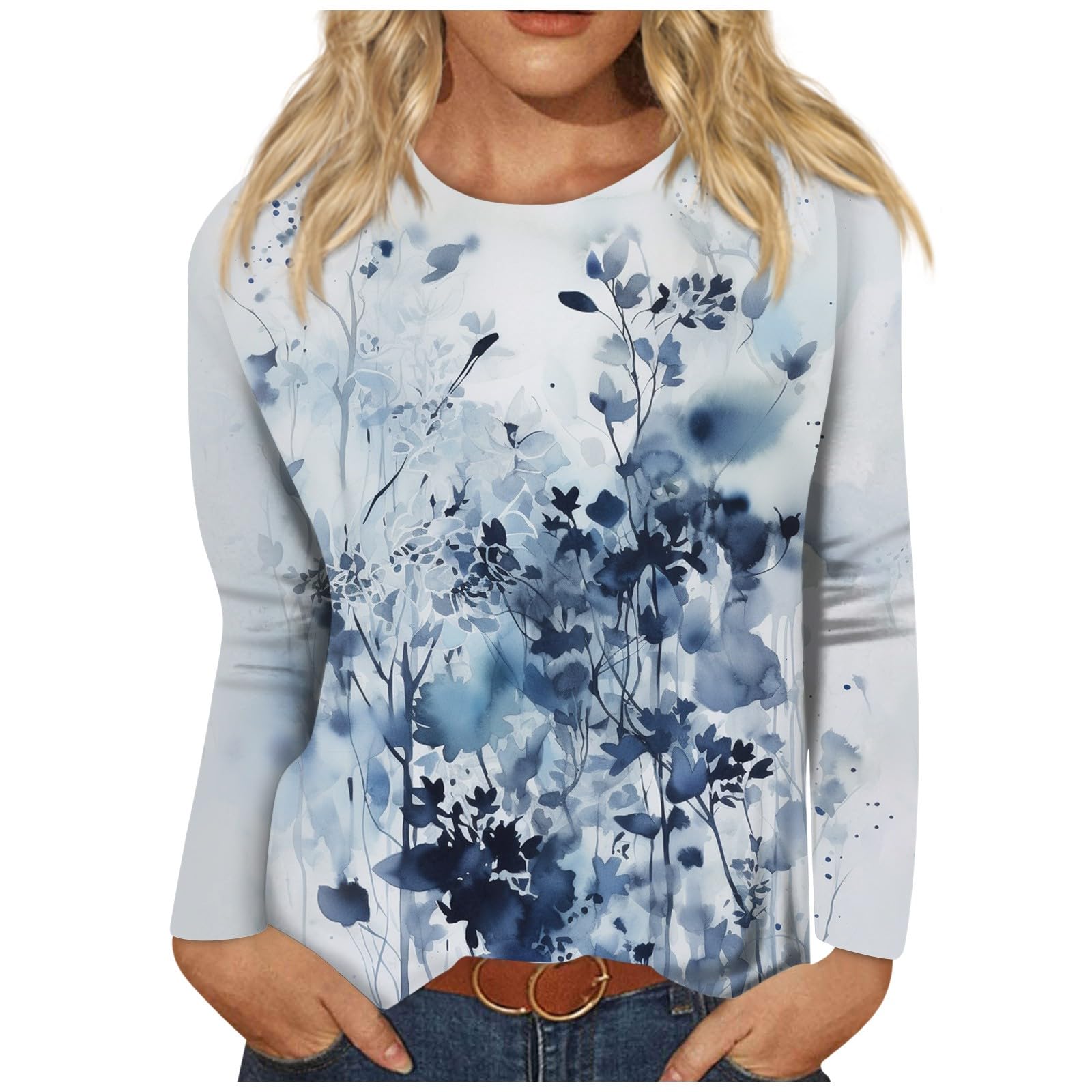 LPIGOH Long Sleeve T Shirts for Women Dressy Casual - Crew Neck Fall Fashion Ladies Blouses - Tunic Tops Winter Pullover